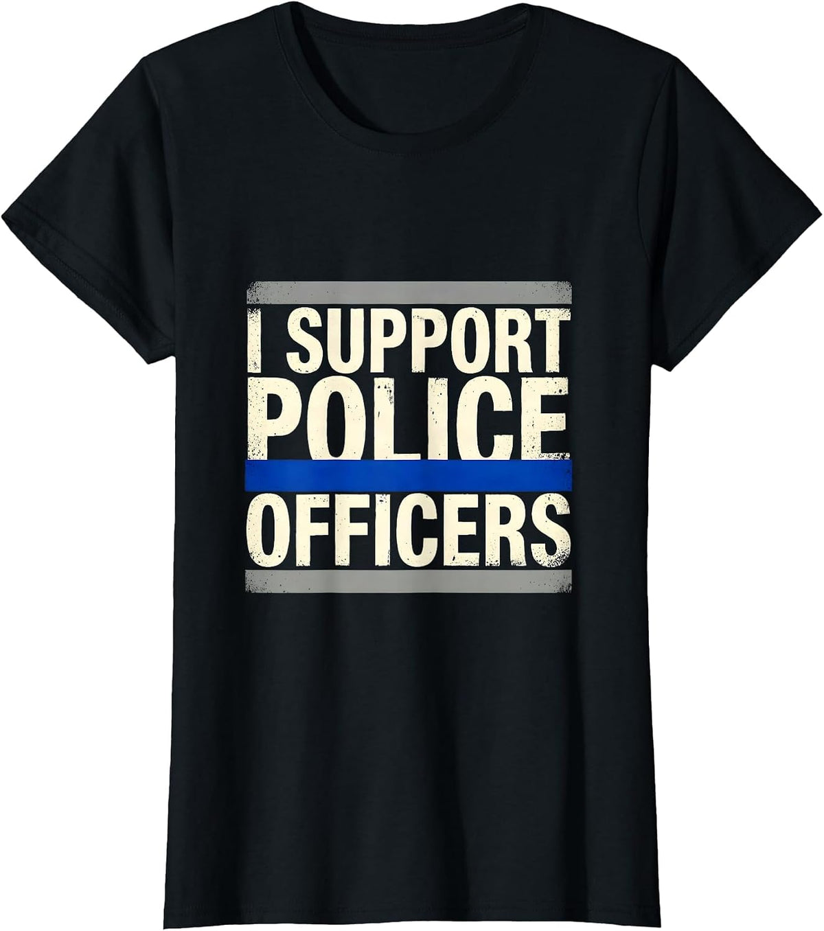 Women's I Support Police Officers Thin Blue Line Back The Blue T-Shirt - Black