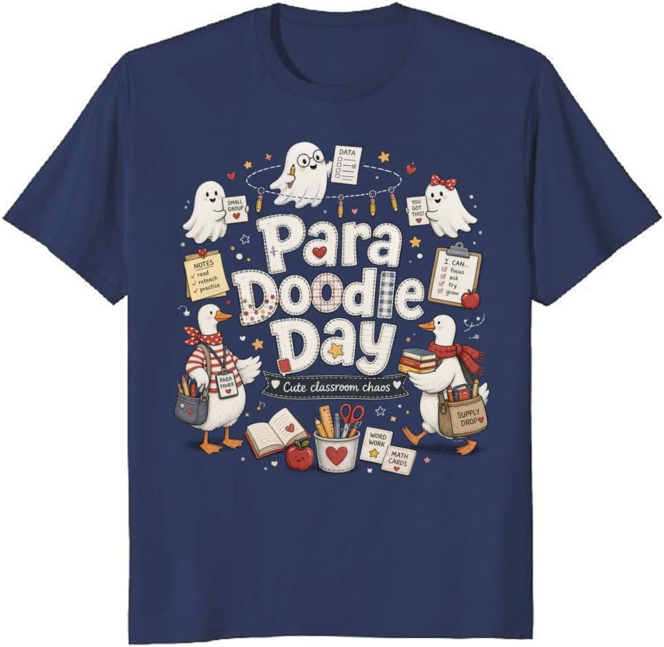 School Paraprofessional T-Shirt Goose Doodle Halloween Tee - S7