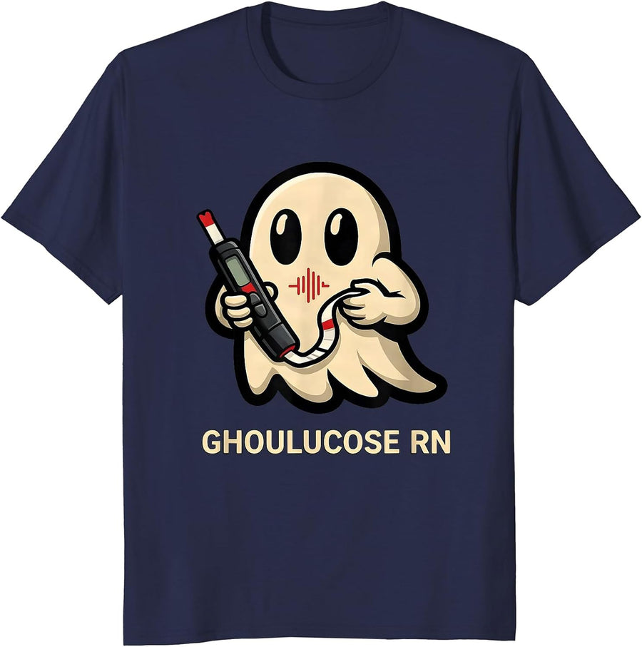 Ghoulucose RN Funny Halloween Nurse Medical Humor T-Shirt - Navy Blue