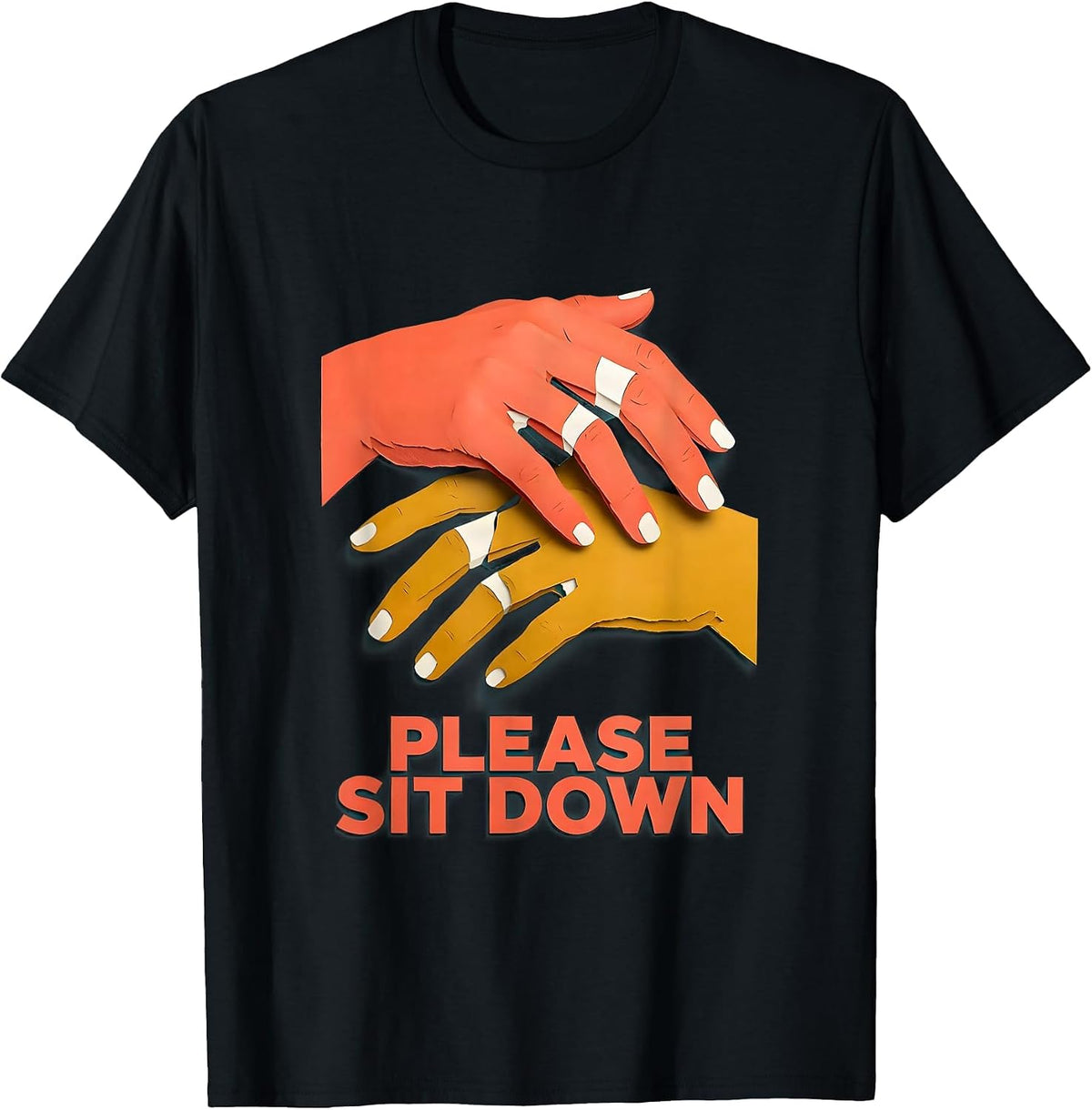 Men's Please Sit Down Paper Cutout ASL Sign Language Teacher Humor T-Shirt - Black