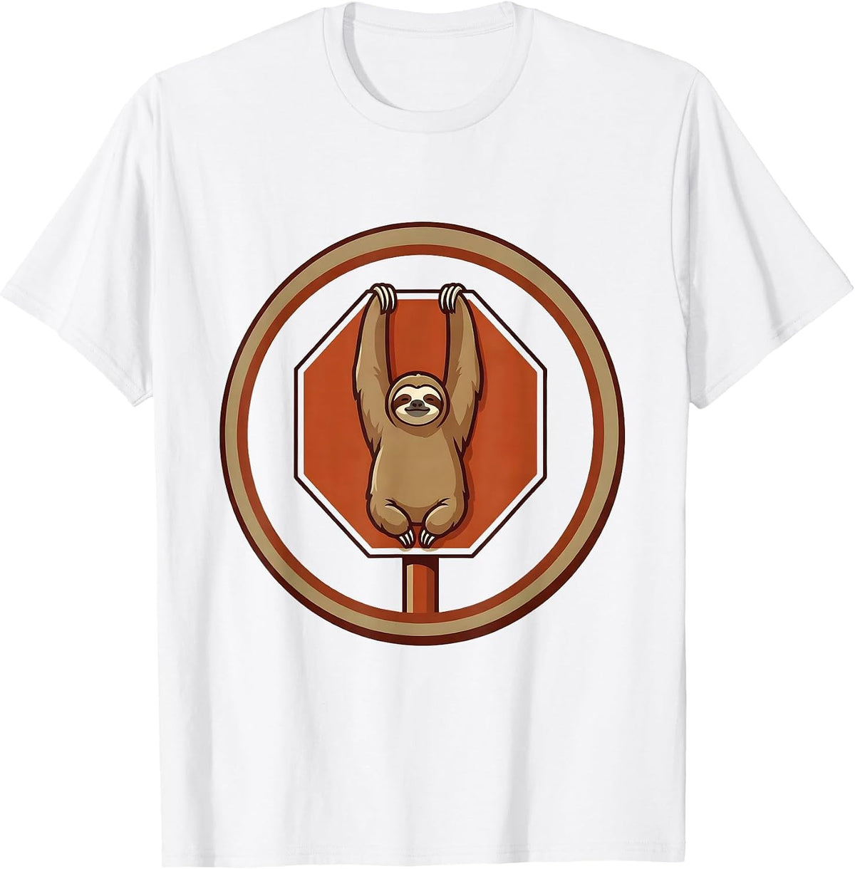 Men's Funny Sloth Hanging From Stop Sign Illustration T-Shirt - White