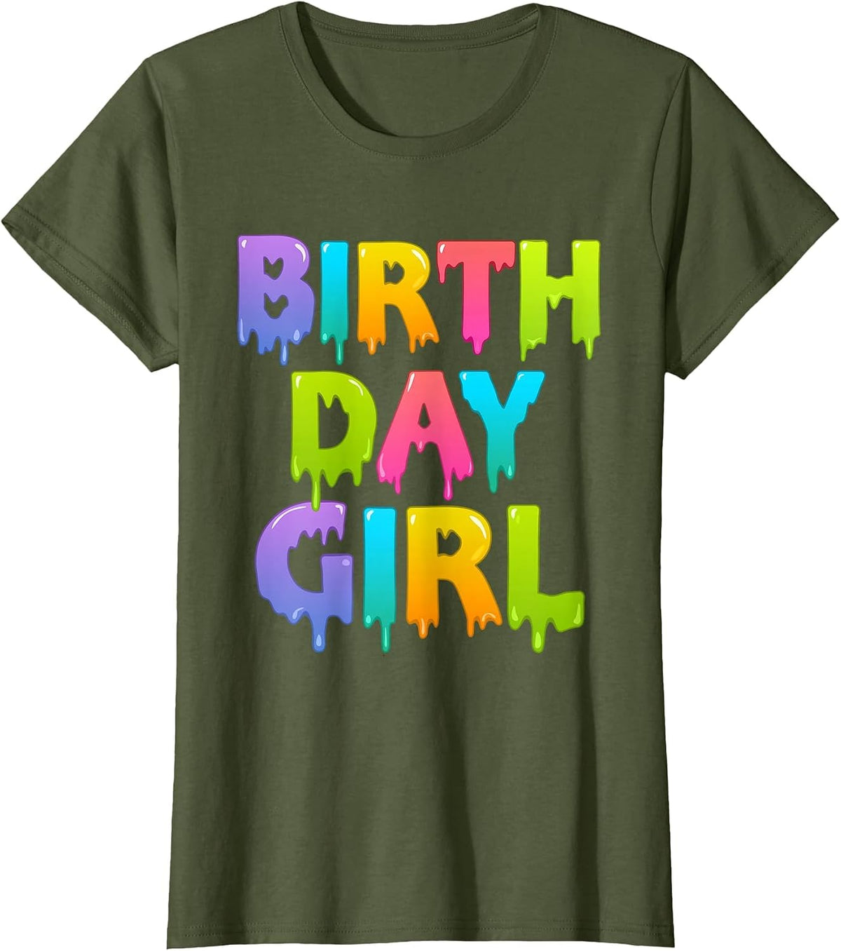 Happy Birthday Girl Cute Slime Party Squad for Kids Toddler T-Shirt - Olive Green