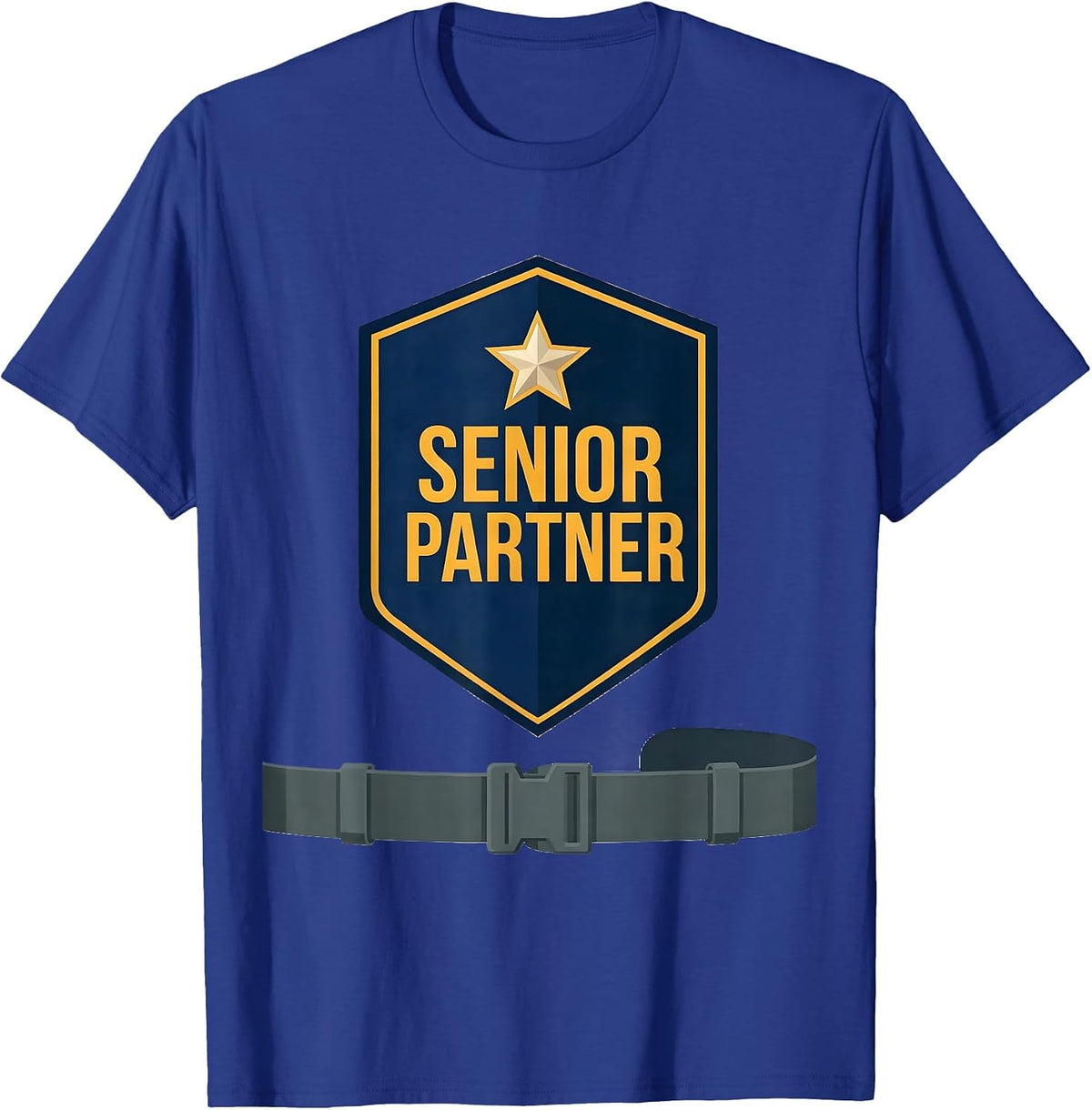 Men's SENIOR PARTNER Flat Vector Halloween Police Officer Costume T-Shirt - Royal Blue