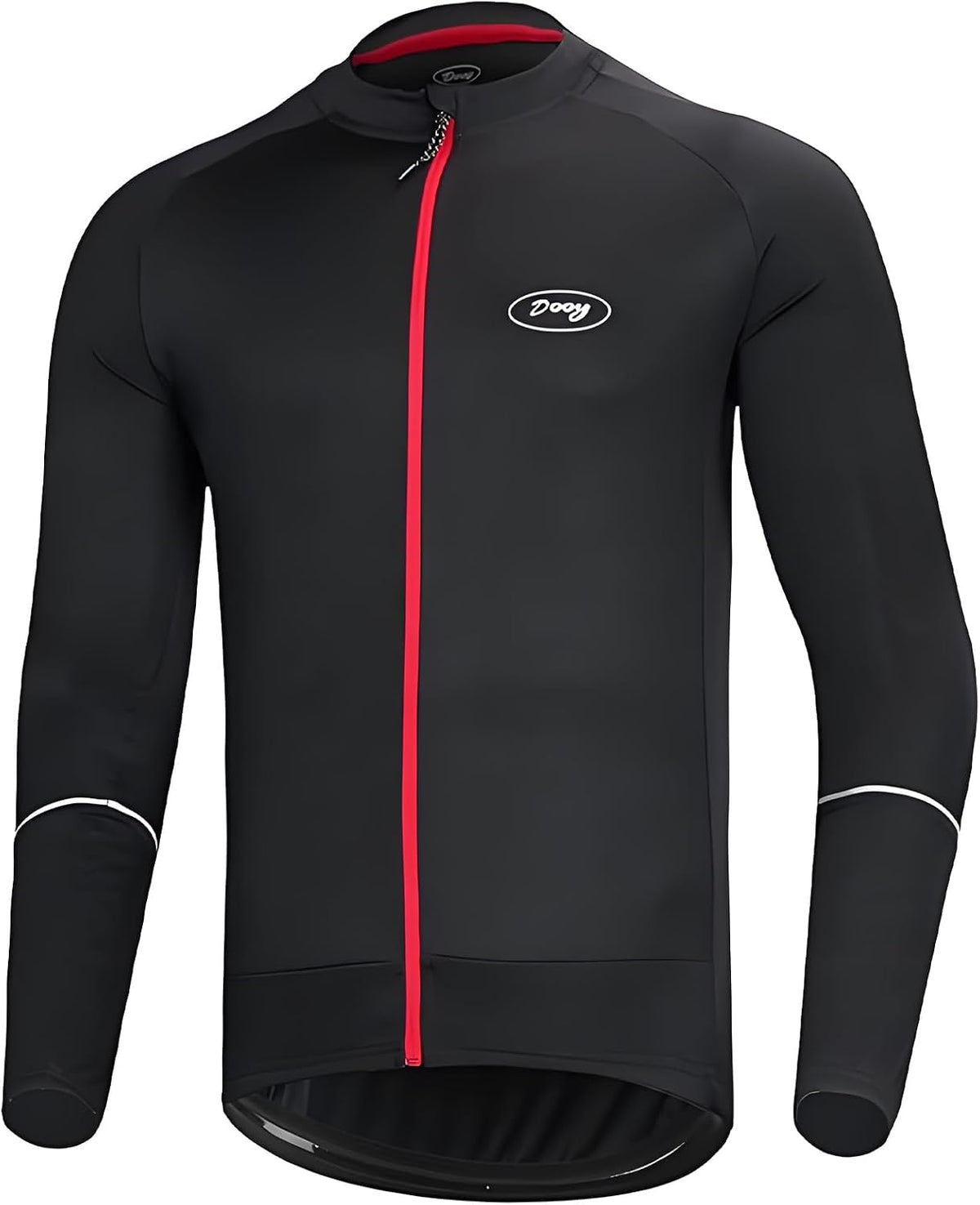 Men's Long Sleeve Cycling Jersey with Full Zip and 3 Rear Pockets - Black+red