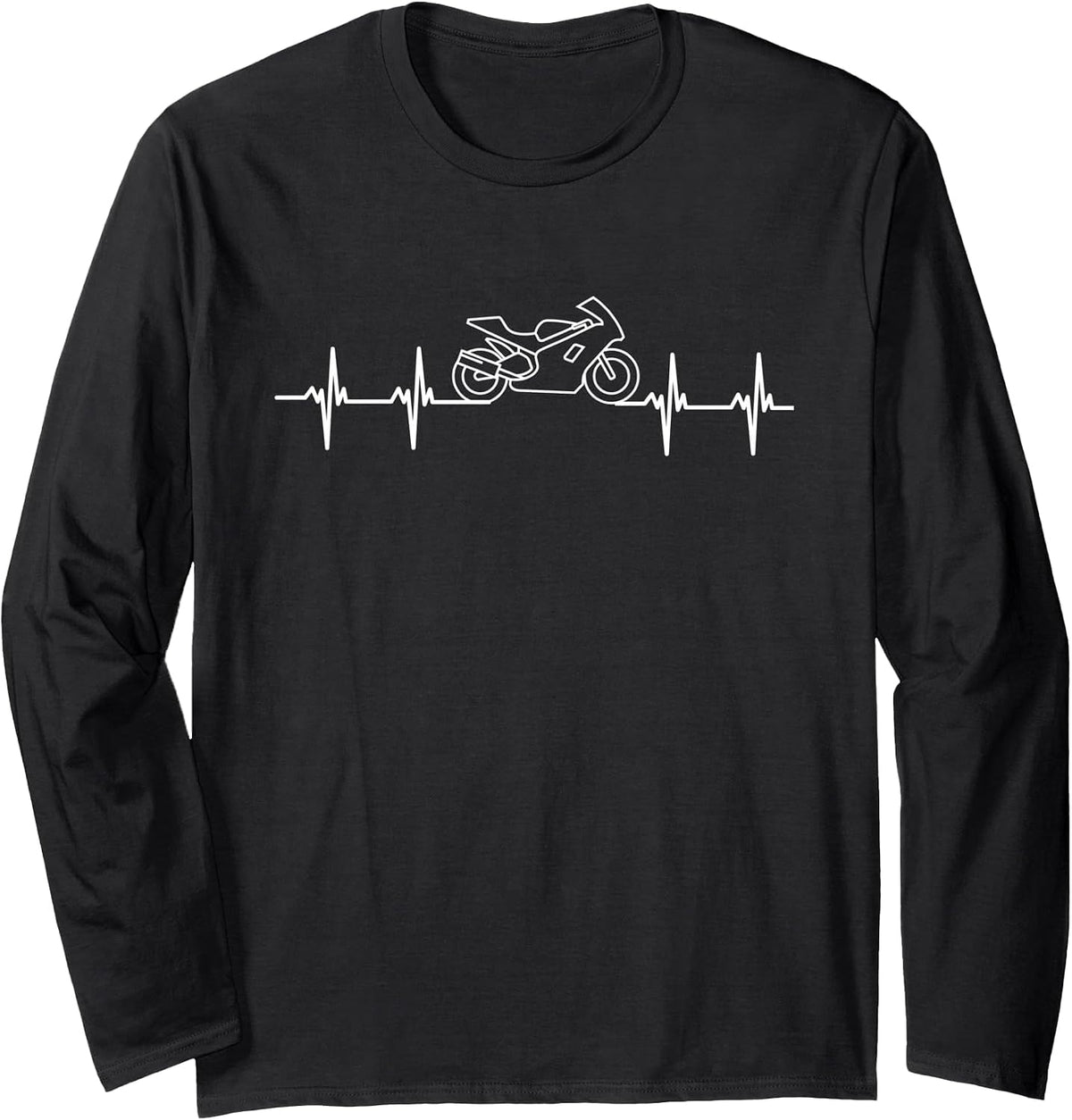 Motorcycle Heartbeat - Rider Sport Bike Biker Superbike Long Sleeve T-Shirt - Adult Unisex Black