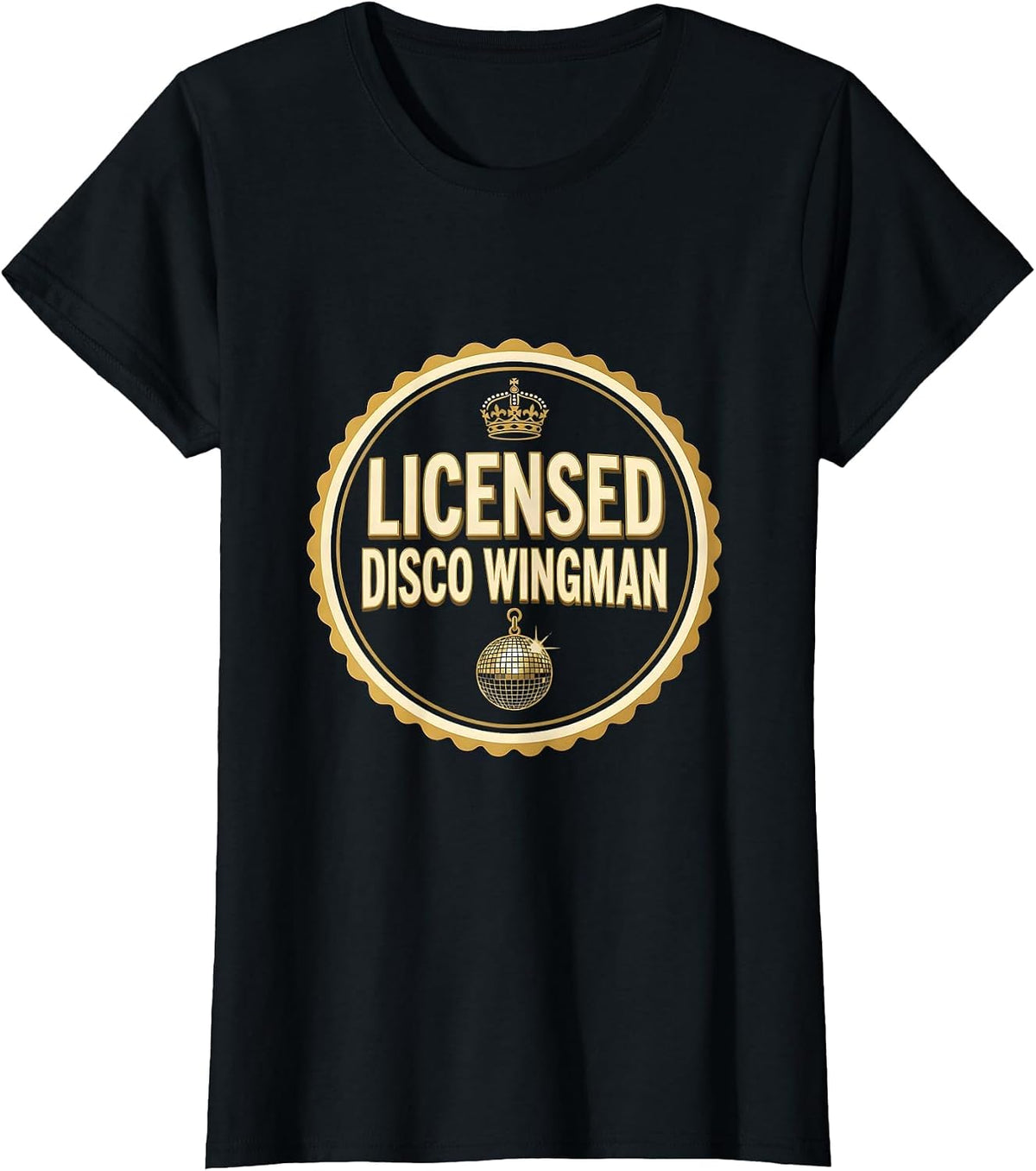 Women's Licensed Disco Wingman Retro 70s Disco Party Costume T-Shirt - Black