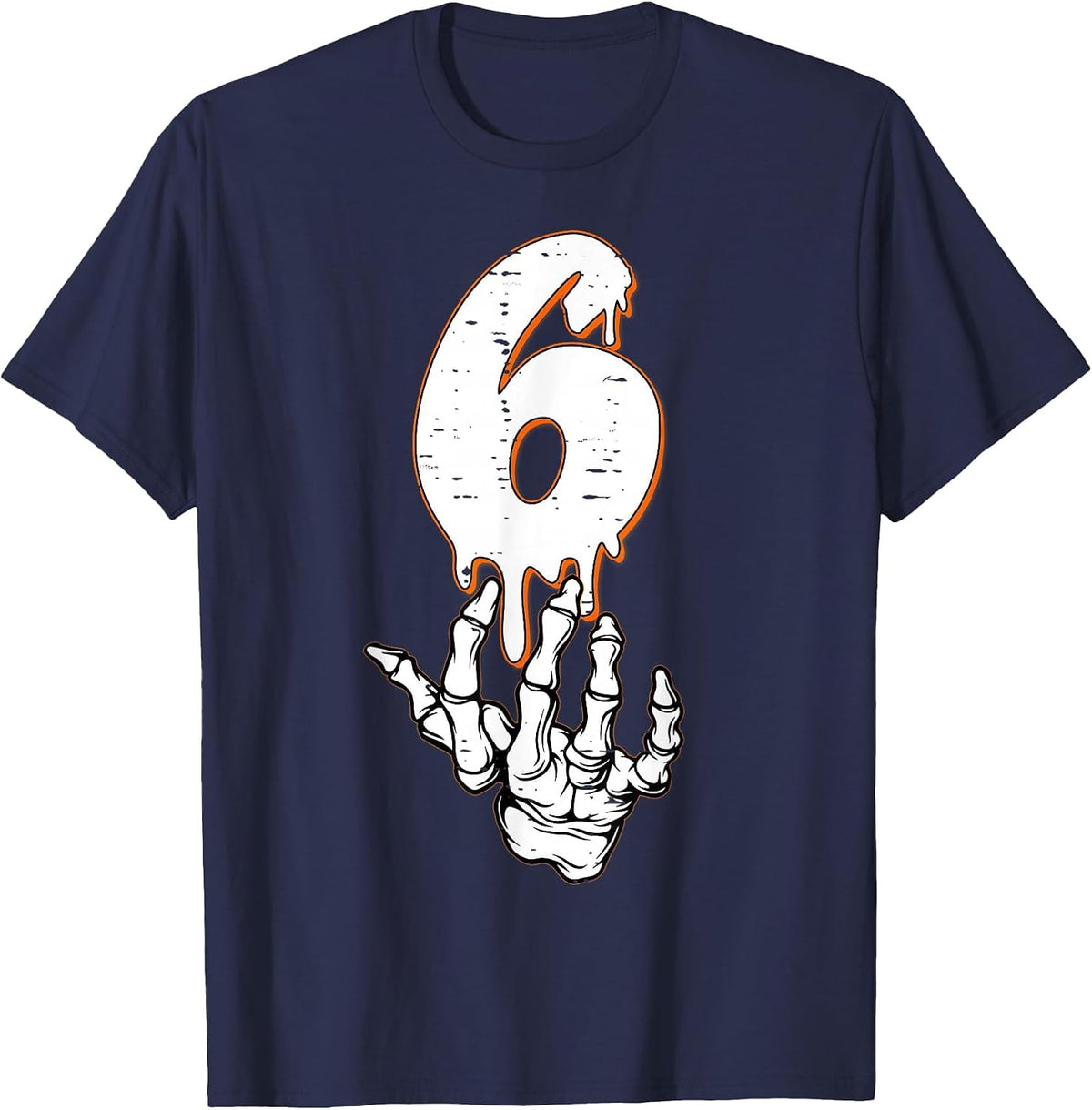 Halloween Shirts Number 6 Matching 67 Meme Skeleton Hand T-Shirt - Navy Blue
