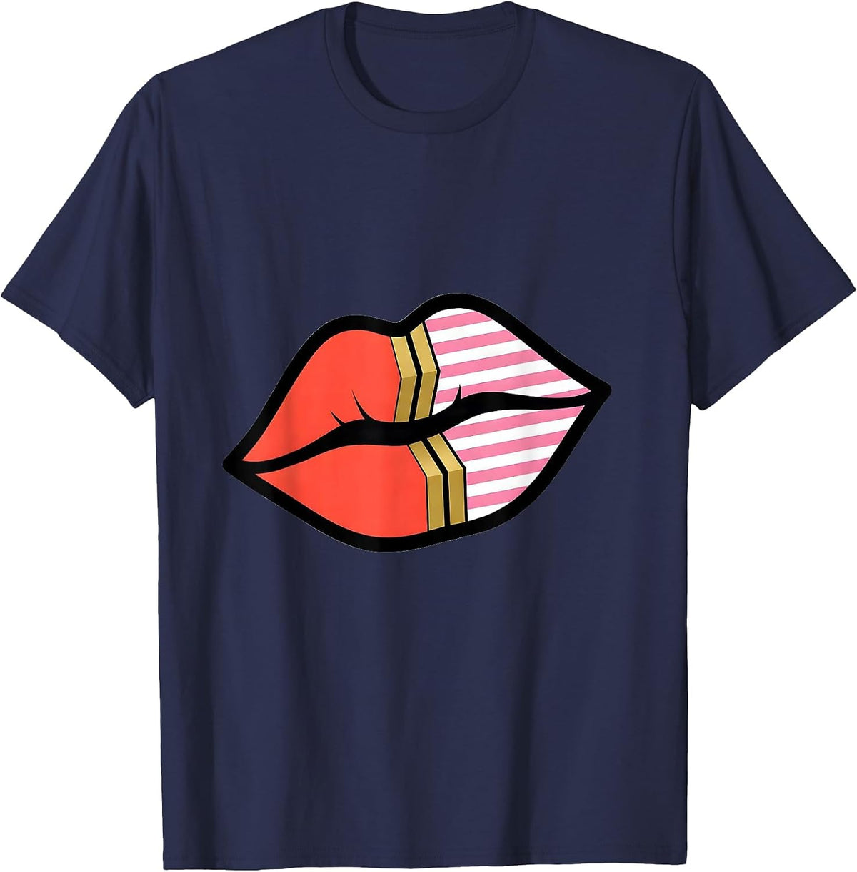 Gigi Lipstick Kiss Mark Vanity Mirror Graphic T-Shirt - Navy Blue