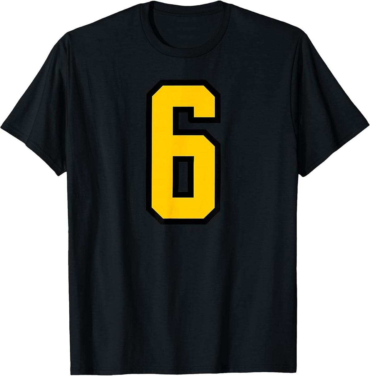 Yellow Black Sports Team Number #6 T-Shirt - Black