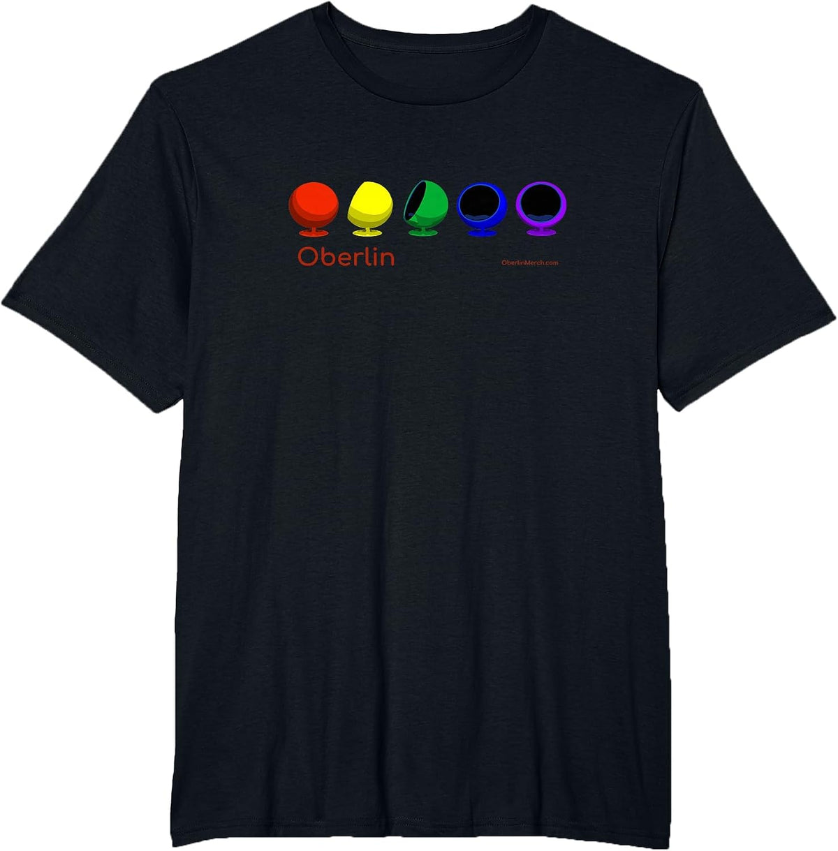 Oberlin Pride! Moon Chairs Original Design in LGBTQ+ Rainbow T-Shirt - Black