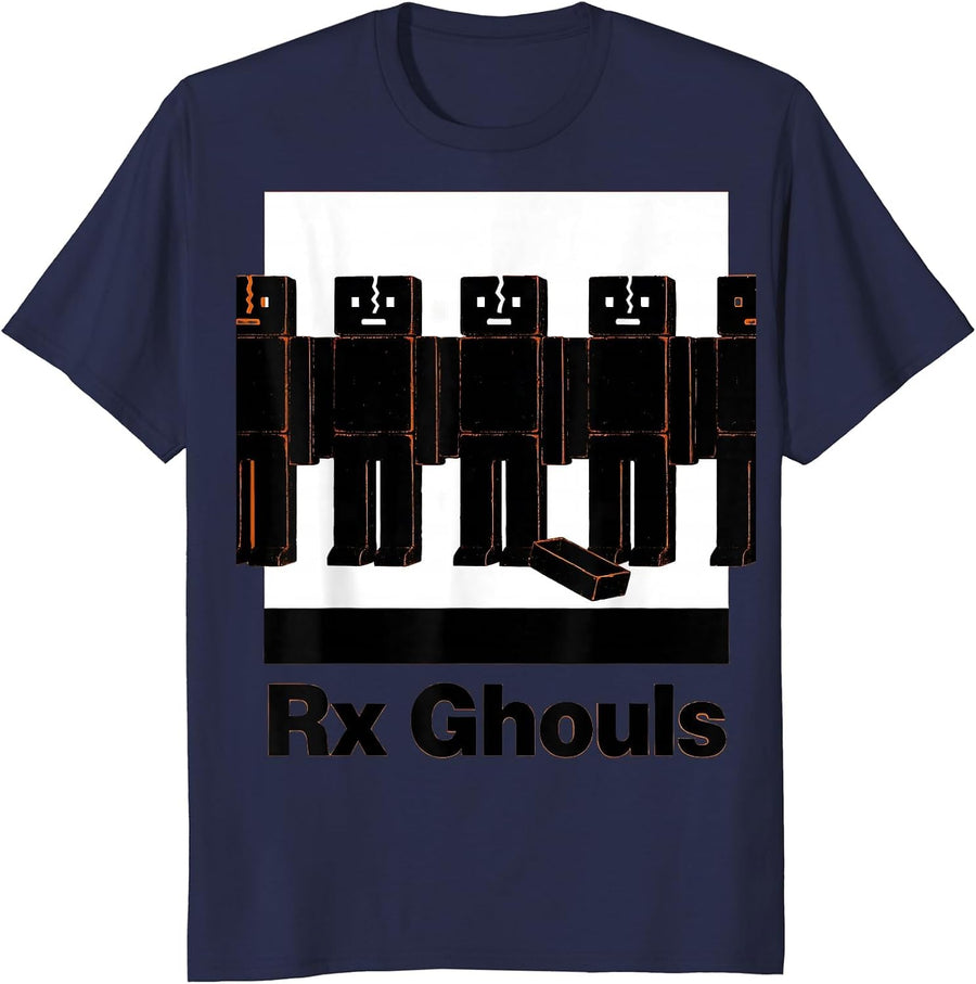 Rx Ghouls Brutalist Pharmacy Halloween Pharmacist Crew T-Shirt - Navy Blue