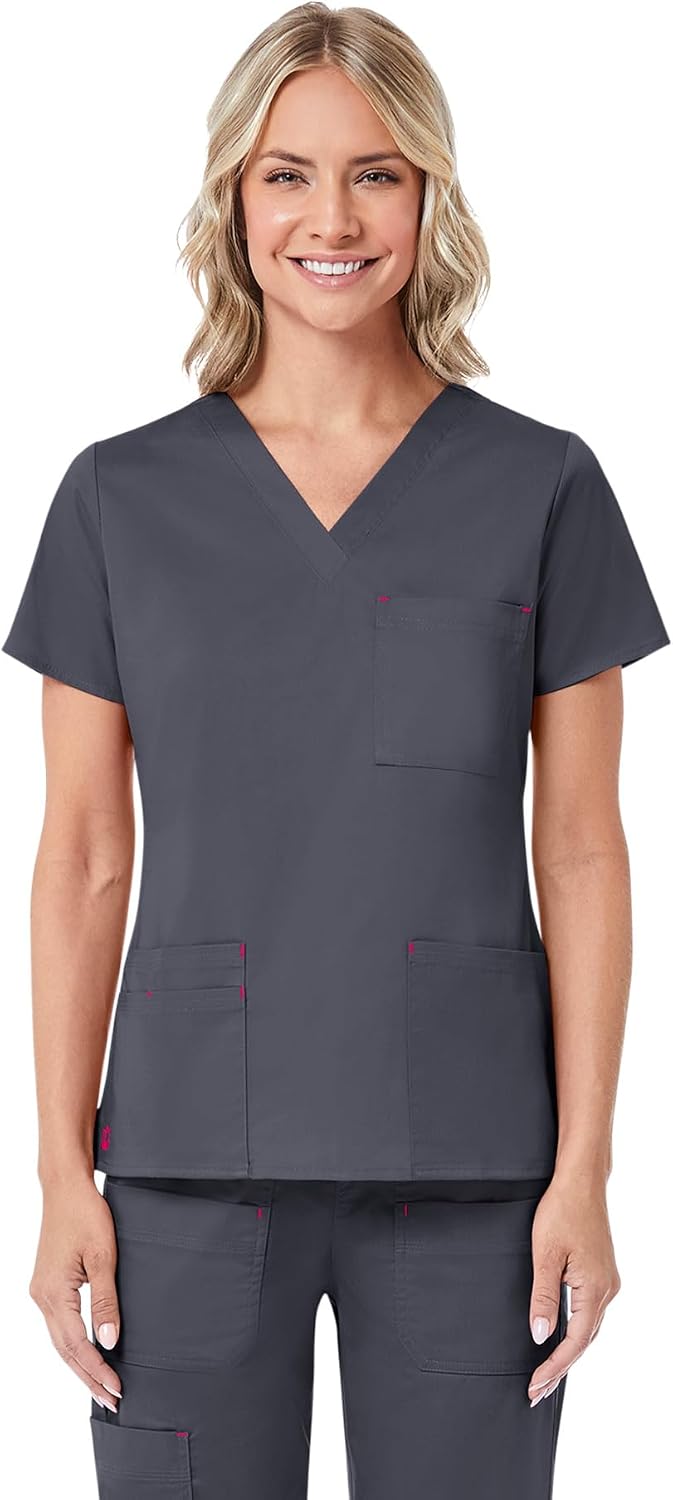 Maevn Women's Blossom 3-Pocket V-Neck Top - Charcoal