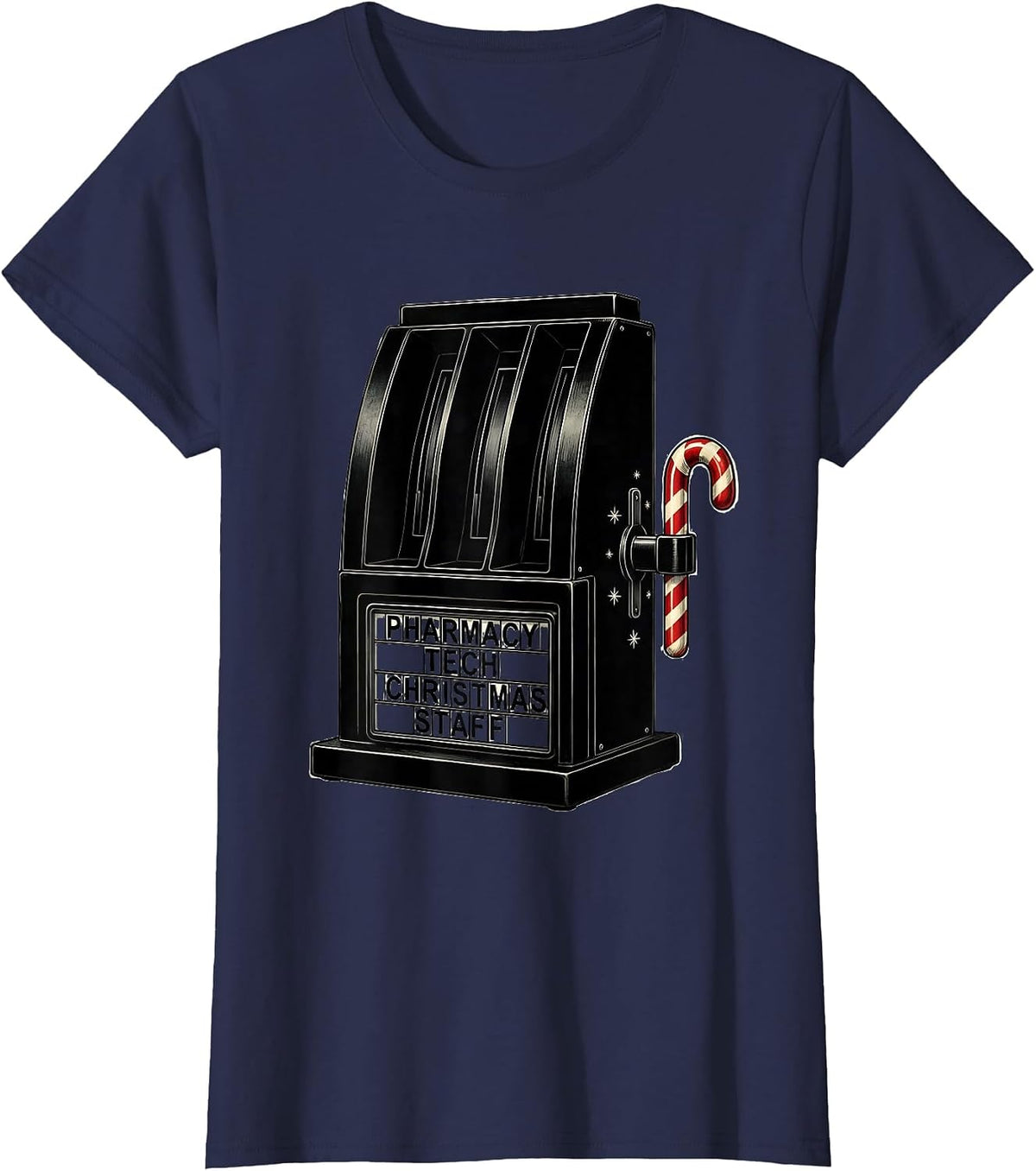 Women's Pharmacy Tech Christmas Staff Funny Squad Holiday Humor T-Shirt - Navy Blue