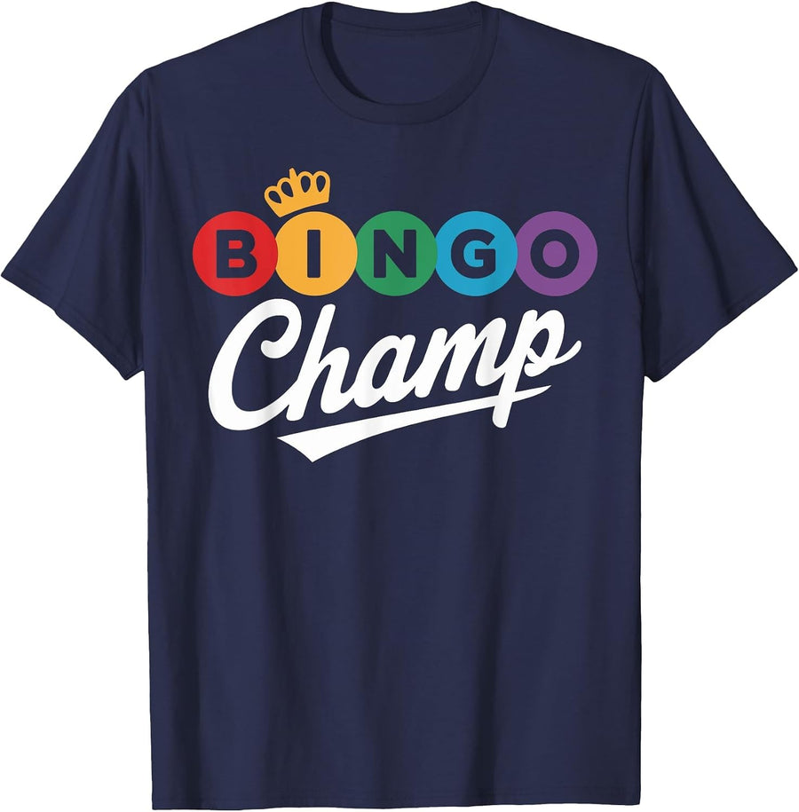 Bingo Champion Winning Strategy Fun Game Night Vibes T-Shirt - Navy Blue