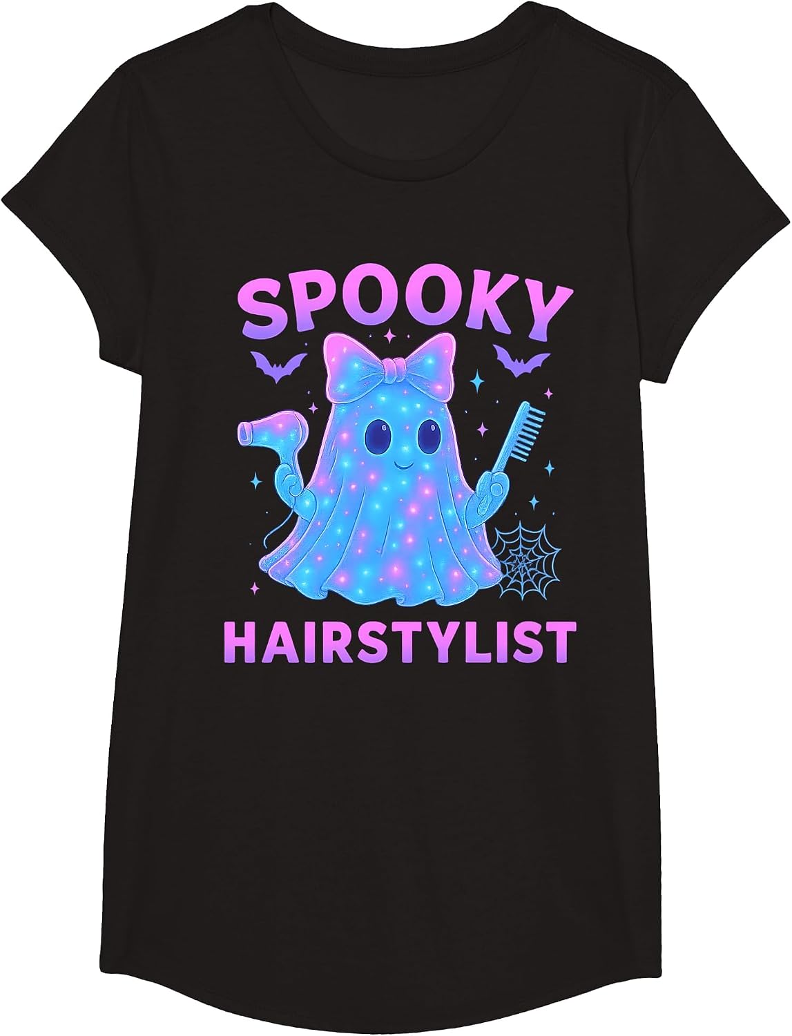 Funny Ghost Hairstylist Halloween Hairdresser Men Women T-Shirt - Girls Black