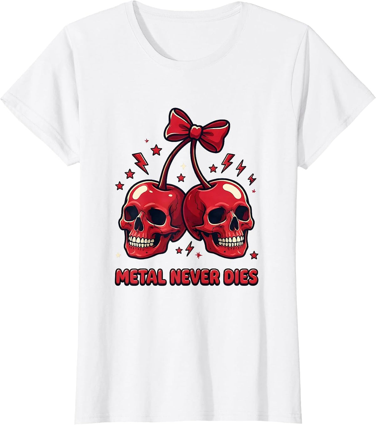 Metal Never Dies Heavy Metal Music Design T-Shirt - White