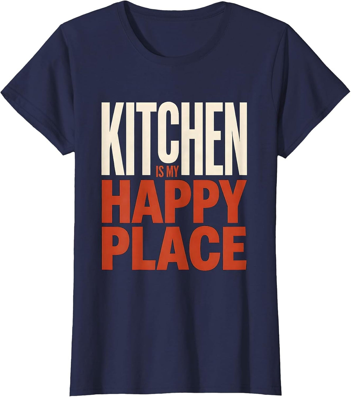 Women's Kitchen Is My Happy Place Chef Design T-Shirt - Navy Blue