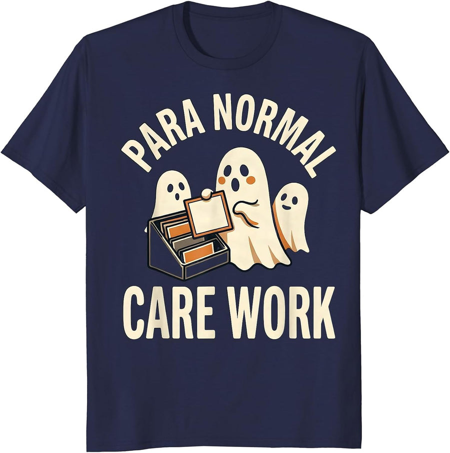 Para Normal Care Work Funny Ghost Paraprofessional Halloween T-Shirt - Navy Blue