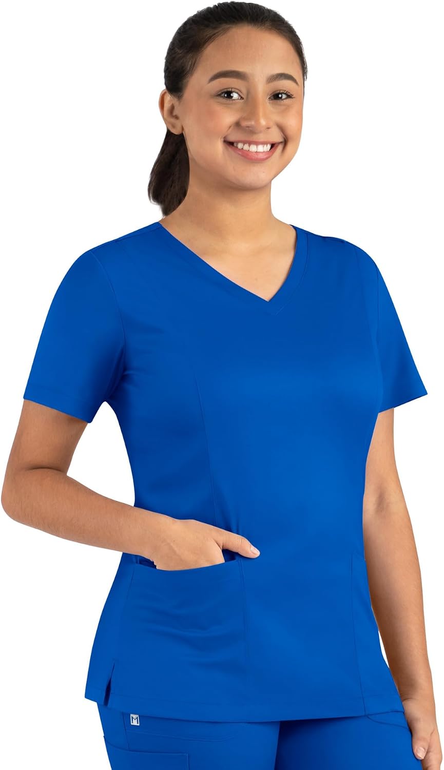 Maevn Matrix Women’s Modern Fit Double V-Neck Medical Nurse Scrub Top, 3 Pockets, Inner Utility Loop, Bungee Loop - Royal