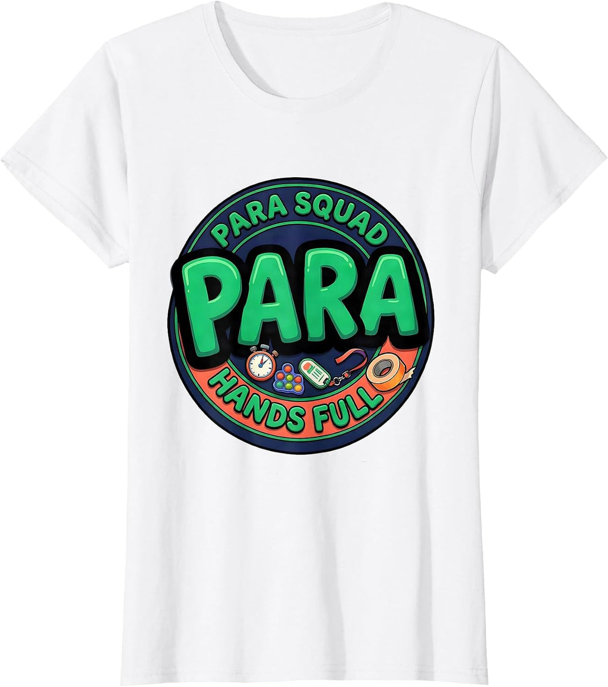Women's Para Squad Hands Full Bold Cartoon Back To School T-Shirt - White
