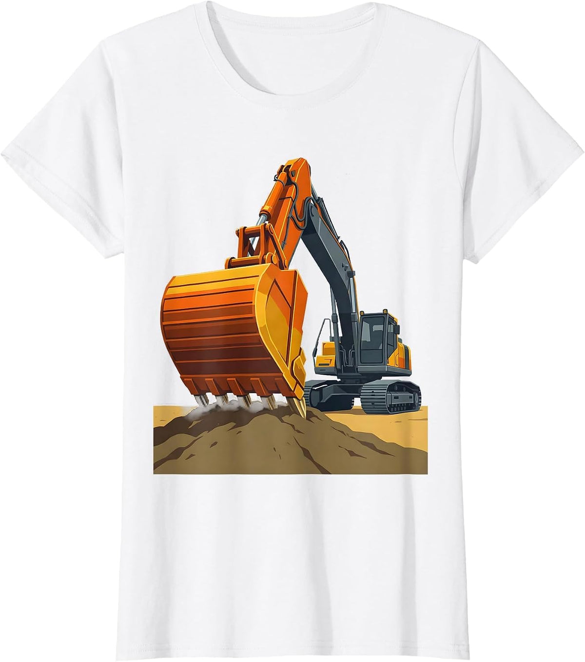 Women's Excavator Boom Flat Vector Funny Construction Worker T-Shirt - White