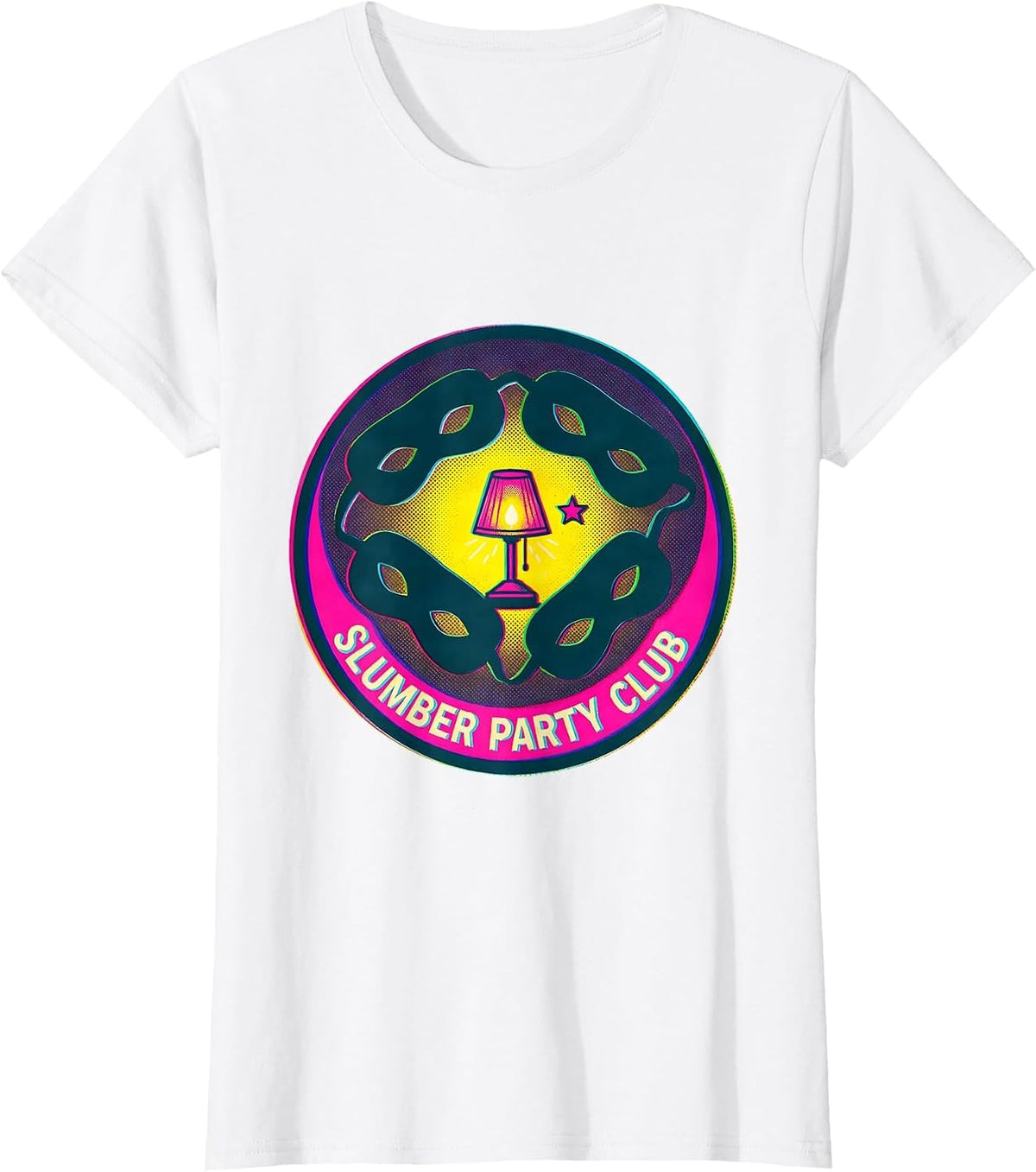 Women's Slumber Party Club Risograph Playful Matching Group T-Shirt - White