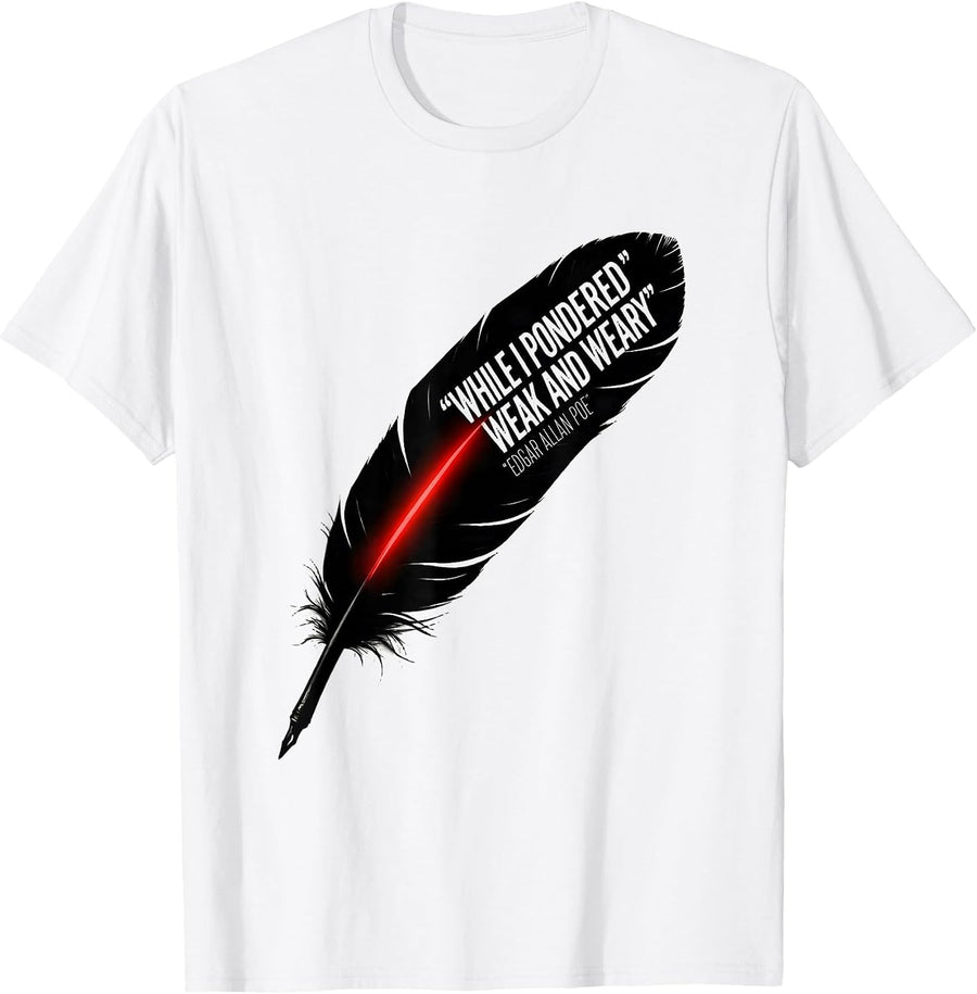 Men's While I Pondered Weak And Weary Edgar Allan Poe Literary Fan T-Shirt - White