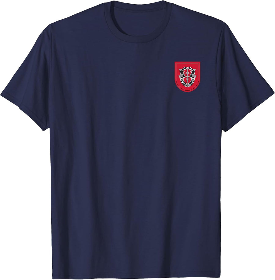 US Army 7th Special Forces Group Beret Flash and Crest T-Shirt - Navy Blue