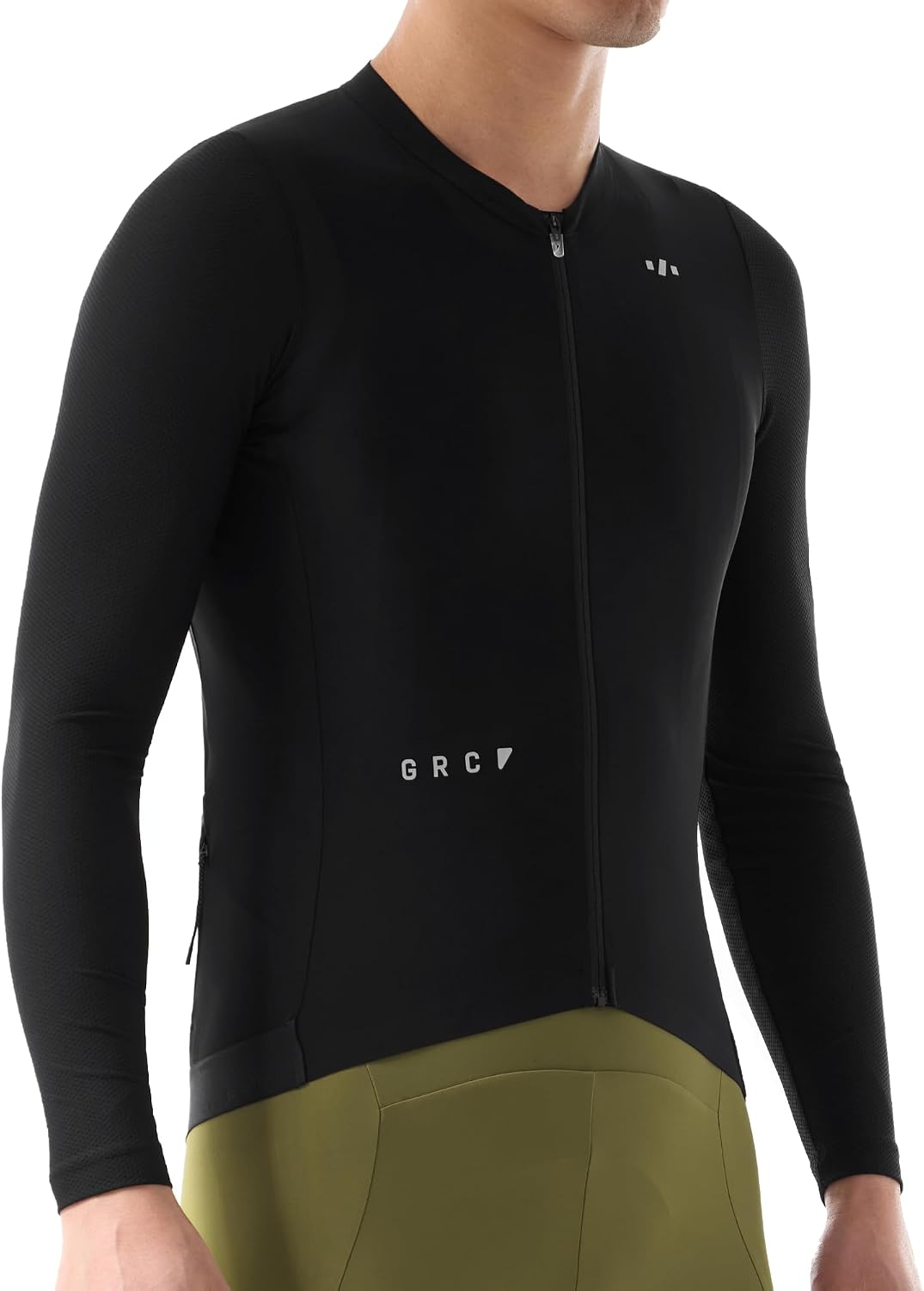 GRC Men's Cycling Jersey Long Sleeve 3+1 Pockets (Size Up) - Black