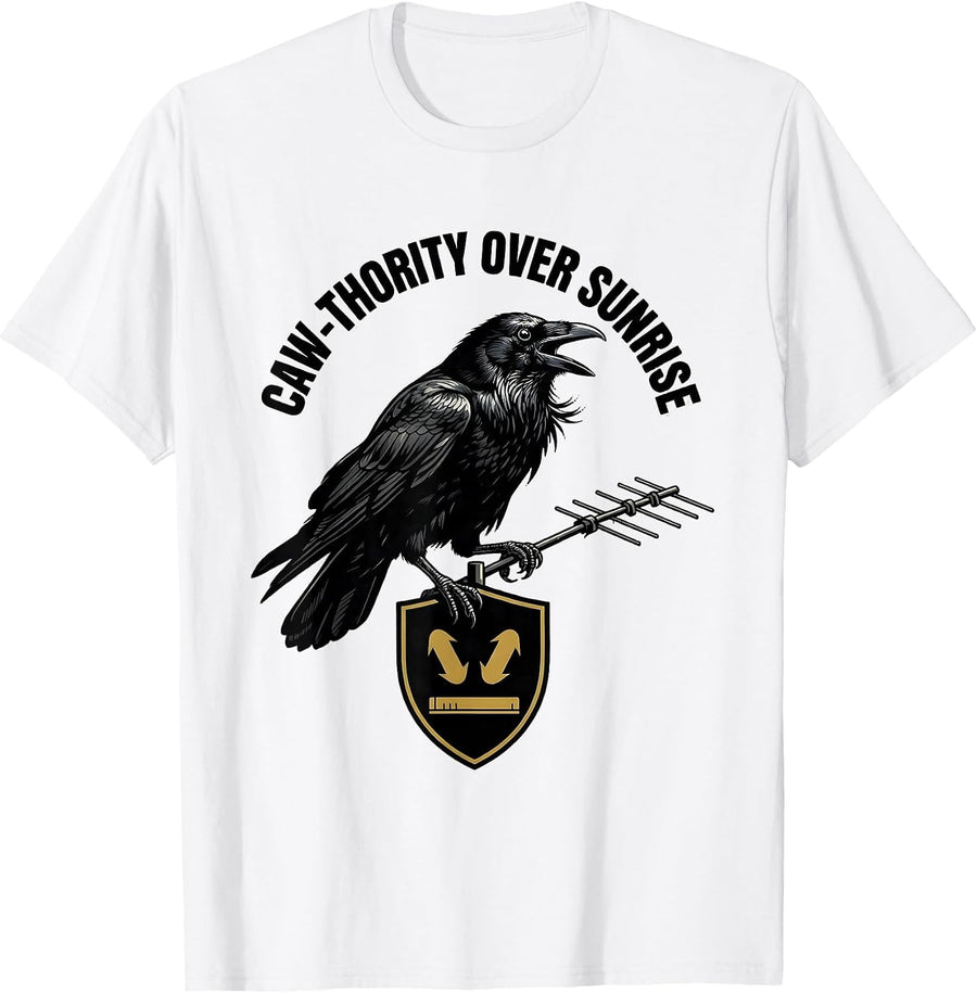 Men's Caw-thority Over Sunrise Funny Crow F-Caw-F Dark Humor T-Shirt - White