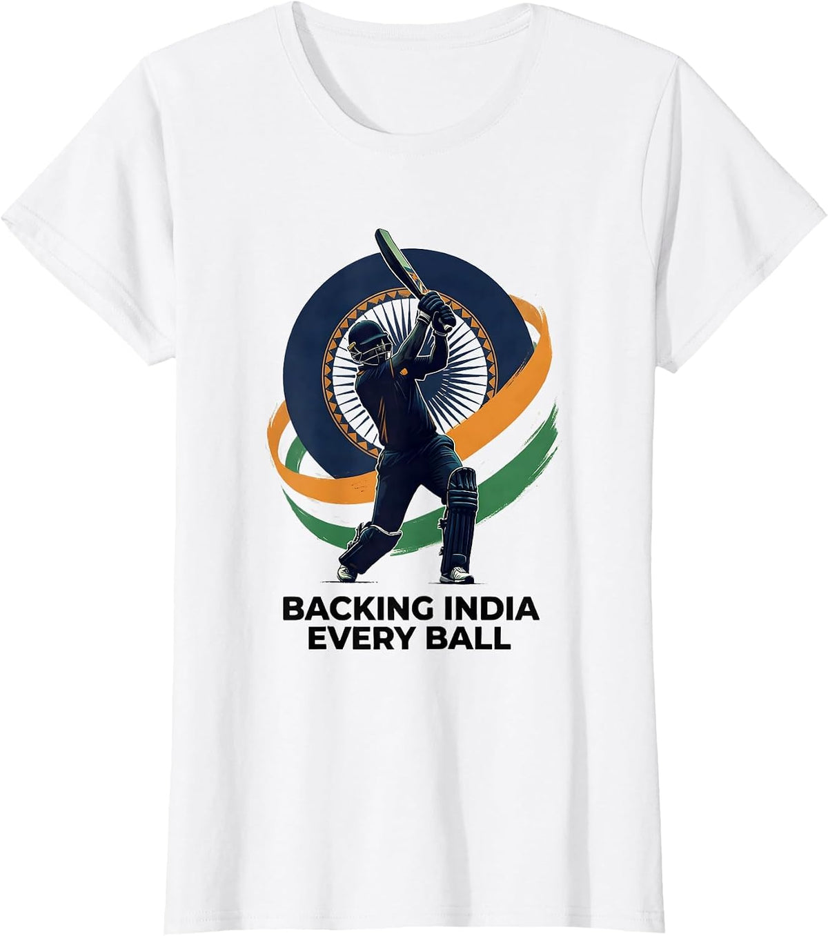 Backing India Every Ball Patriotic Cricket Fan National T-Shirt - White