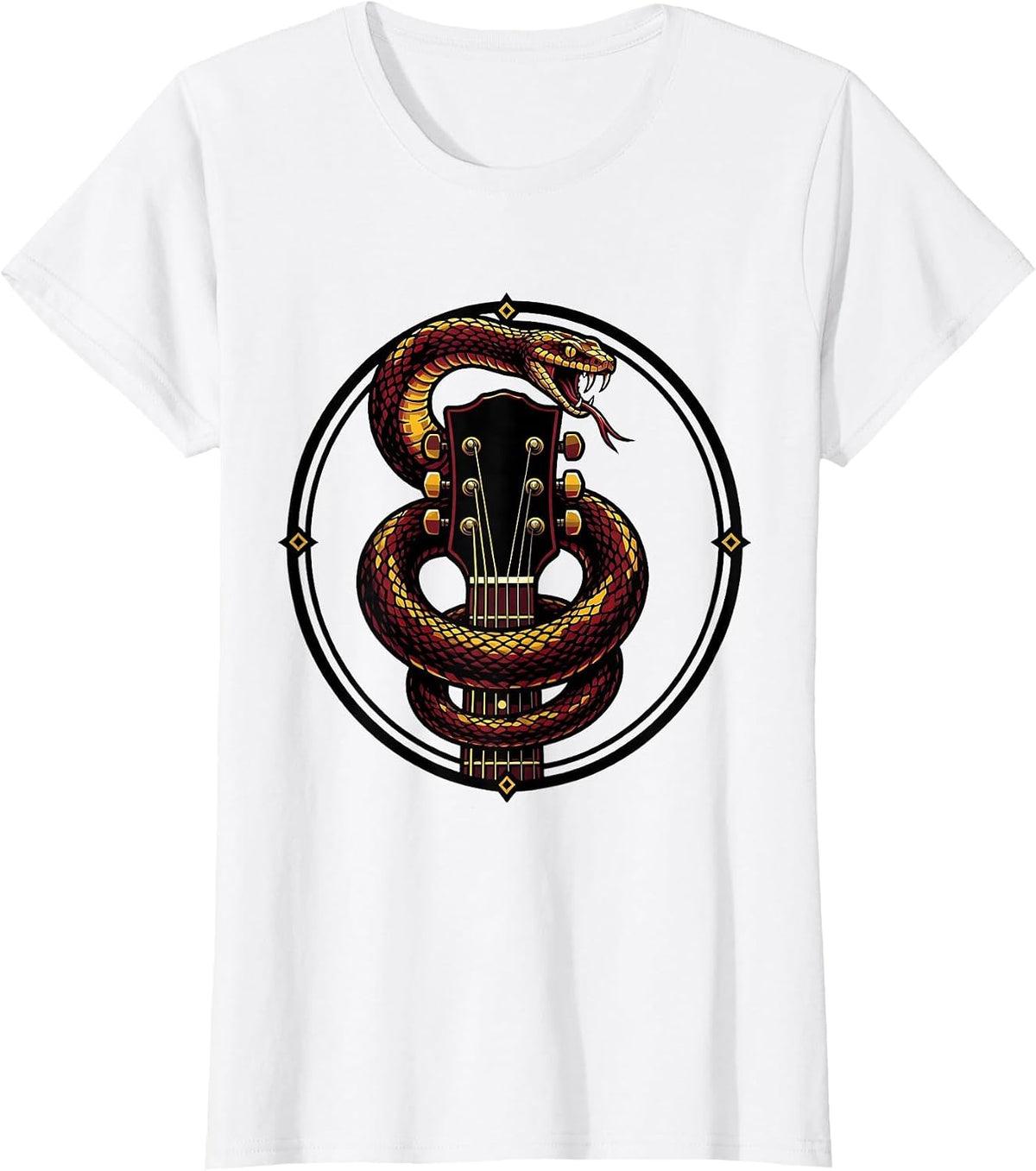 Guitar Headstock Serpent Rock Music Graphic T-Shirt - White