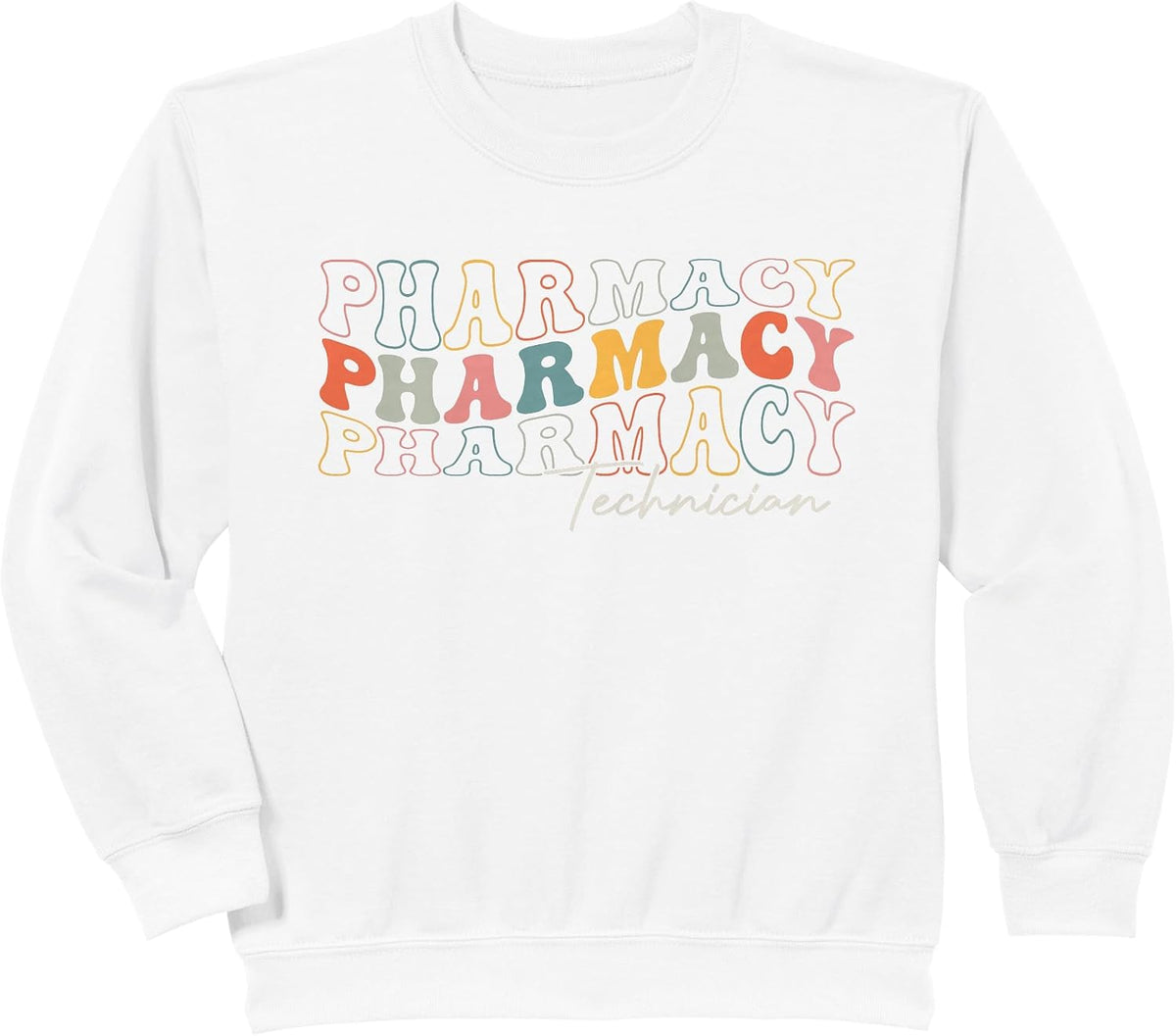 Funny Pharmacy Technician Pharmacy Squad Retro Groovy Sweatshirt - White