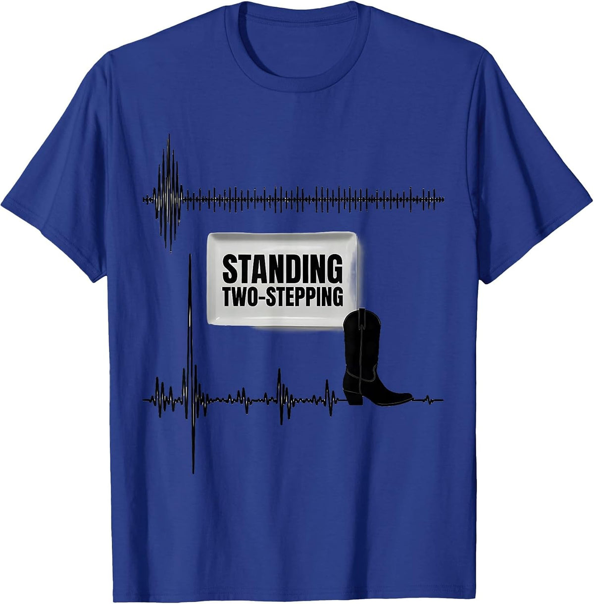 Men's Standing Two-Stepping Line Dance Heartbeat EKG Pulse Niche T-Shirt - Royal Blue