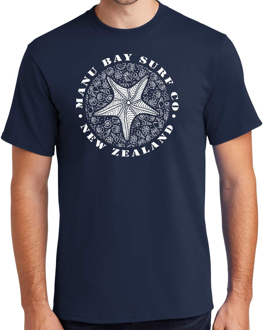Manu Bay Surf Company Starfish Surfer Tee Shirt - Regular, Big and Tall Sizes - Navy