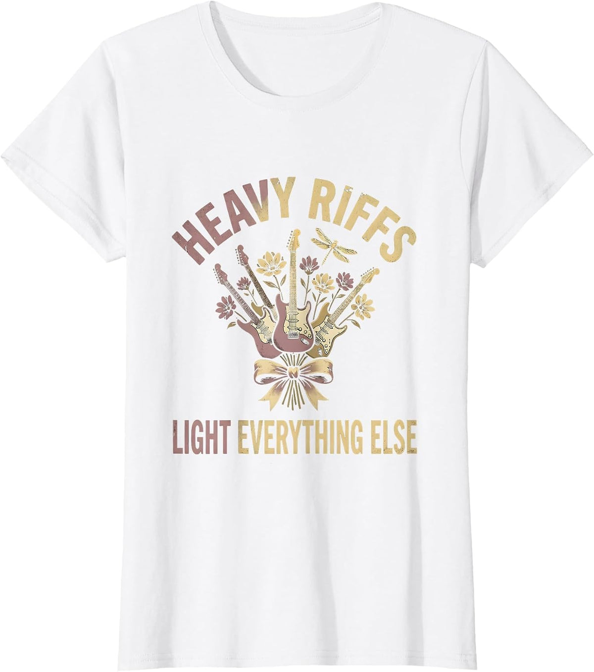 Heavy Riffs Light Everything Else Rock Design T-Shirt - White