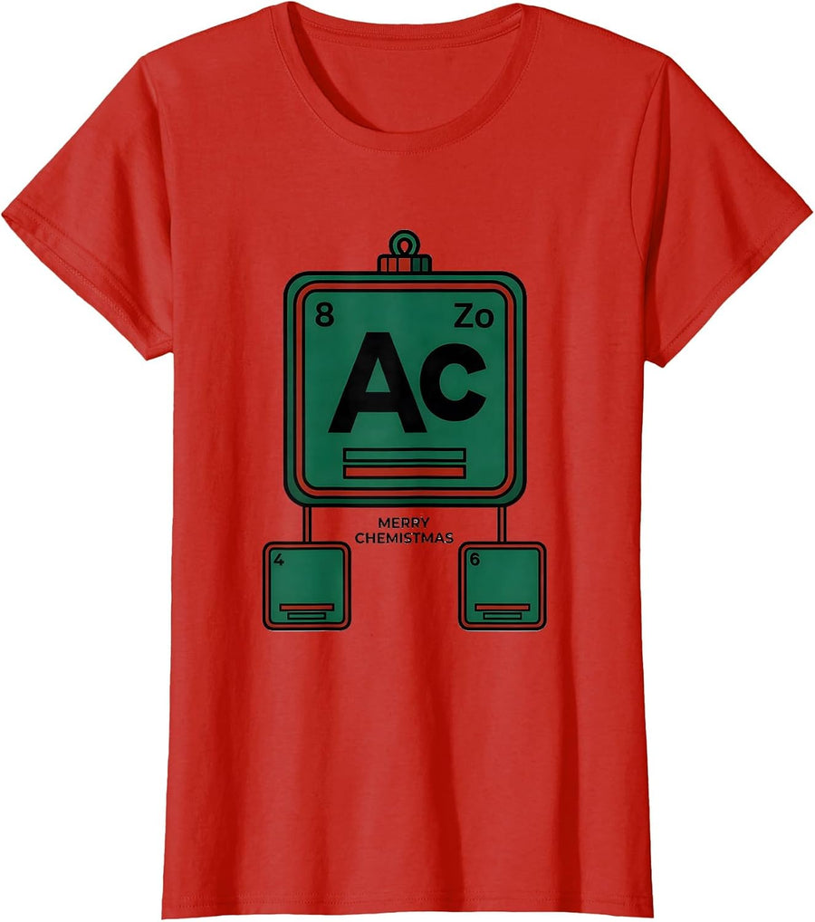 Women's Merry Chemistmas Funny Chemistry Periodic Table Nerd Humor T-Shirt - Red