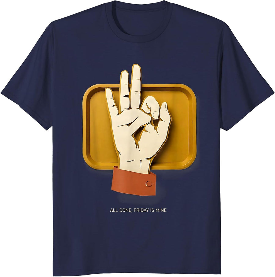All Done Friday Is Mine Paper Cutout ASL Teacher Inclusion T-Shirt - Navy Blue