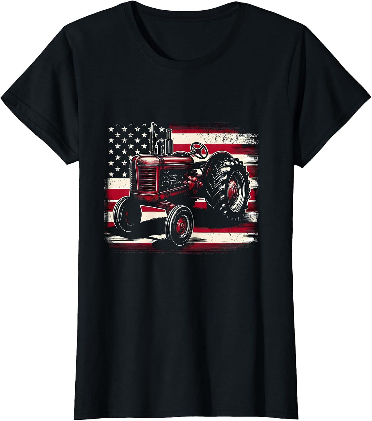 Old Farmall Cub Tractor American Flag Patriotic Farming Farm T-Shirt - Black