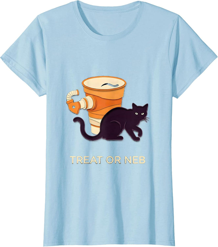 Women's Treat Or Neb Respiratory Therapist Halloween Lung Humor RT T-Shirt - Baby Blue