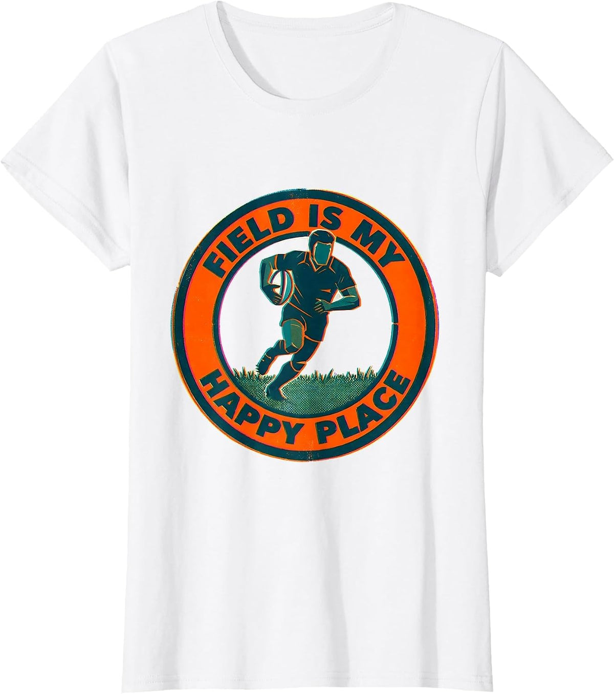 Field Is My Happy Place Rugby Design T-Shirt - White