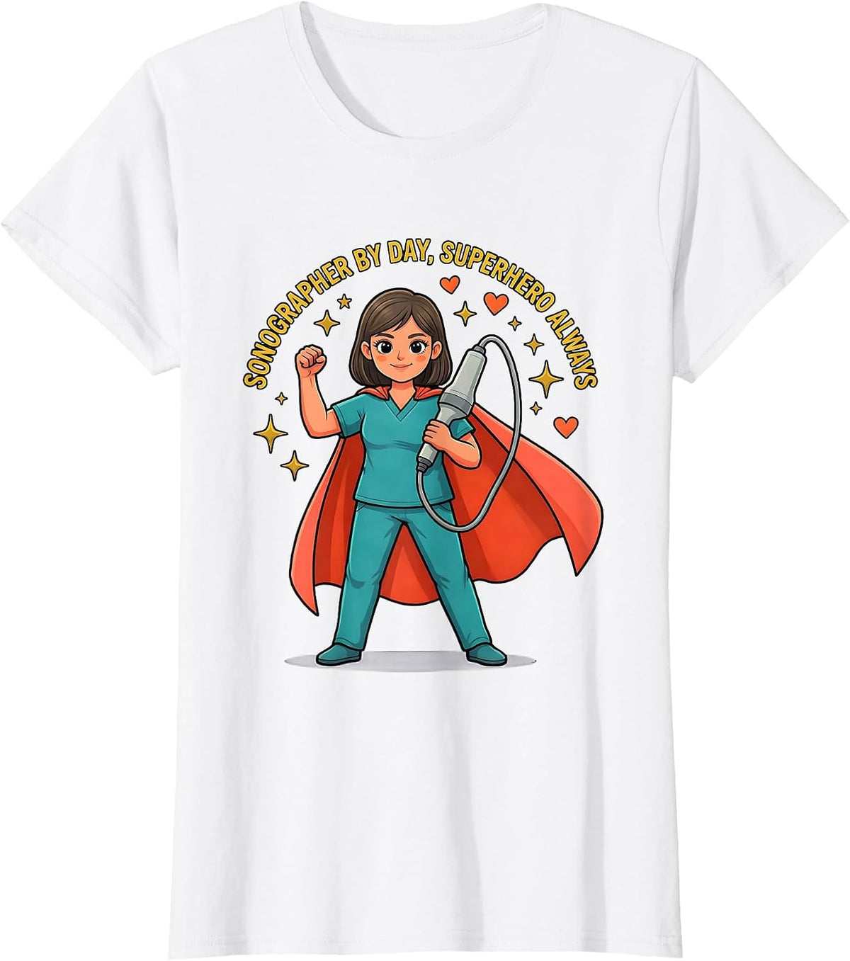 SONOGRAPHER BY DAY, SUPERHERO ALWAYS Cartoon Sonographer T-Shirt - White