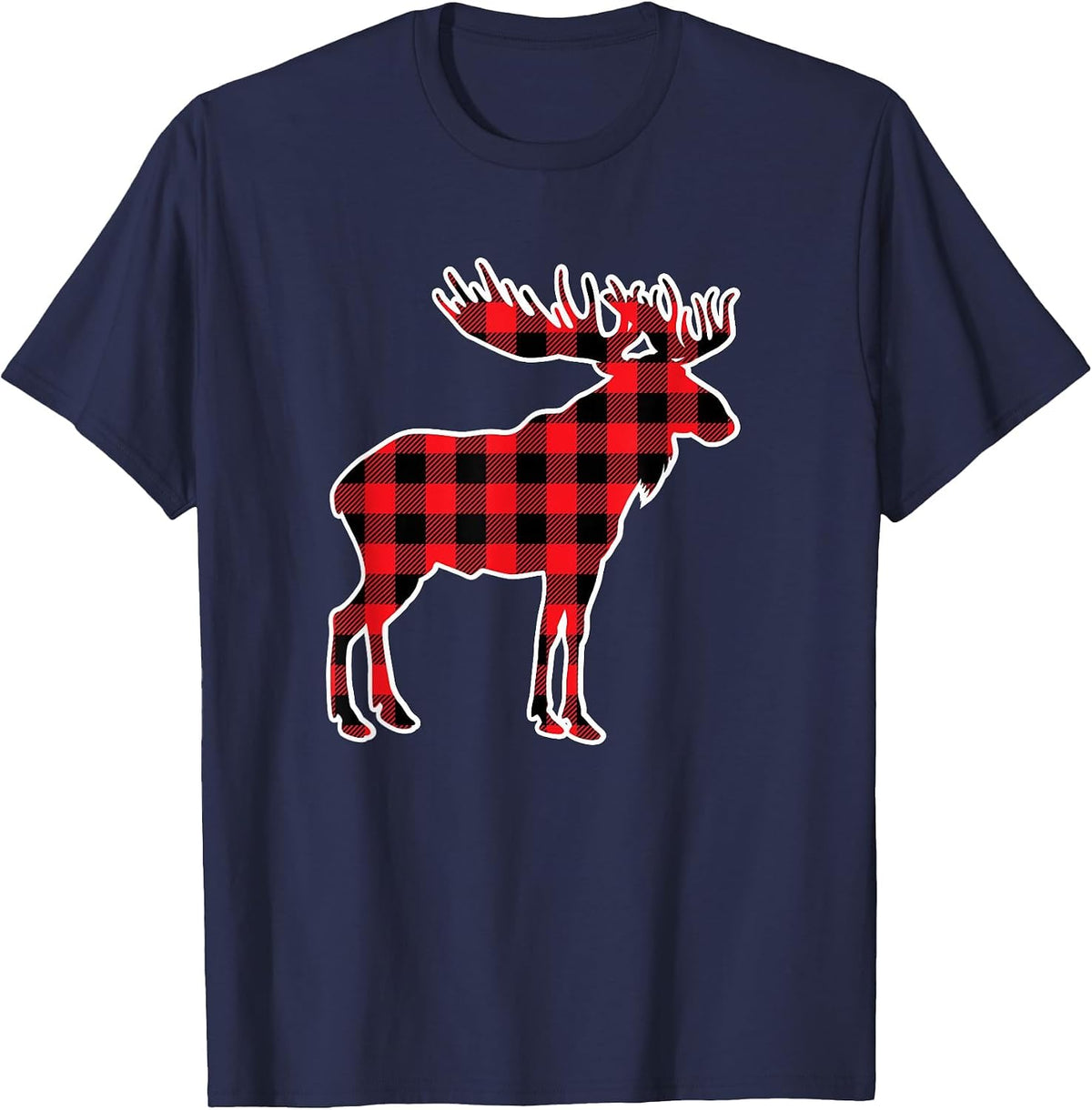 Moose Red Buffalo Plaid Matching Pajama Family T-Shirt - Navy Blue