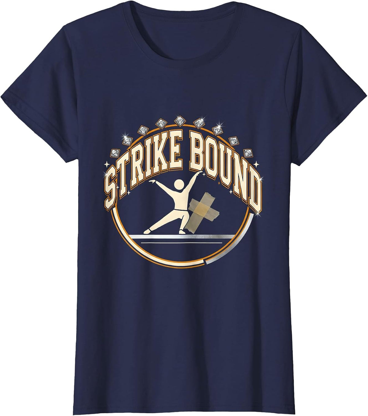 Women's Strike Bound Sparkle Varsity Theater Drama Actor Humor T-Shirt - Navy Blue