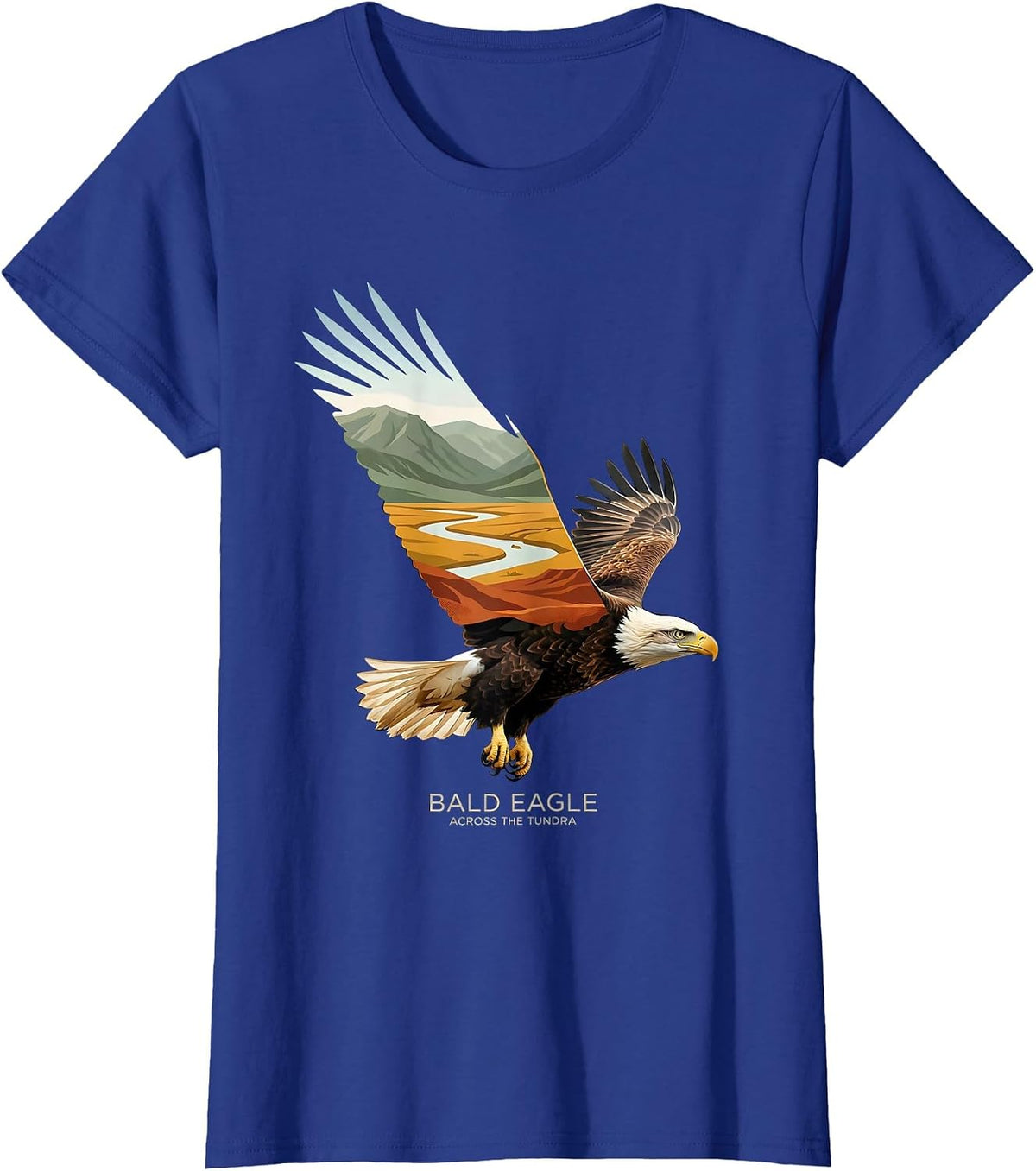 Women's Bald Eagle Across The Tundra Vintage Patriotic Bird Lover T-Shirt - Royal Blue