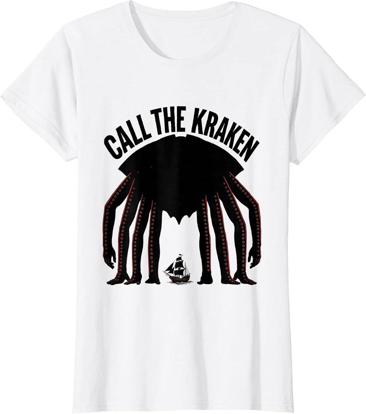 Women's Call The Kraken Vintage Octopus Sea Monster Lover Graphic T-Shirt - White