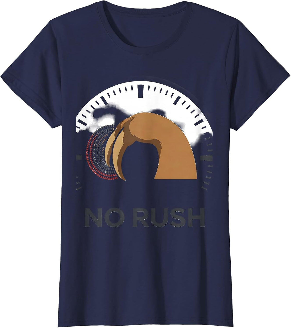 Women's No Rush Funny Sloth Lover Lazy Life Deadpan Humor T-Shirt - Navy Blue