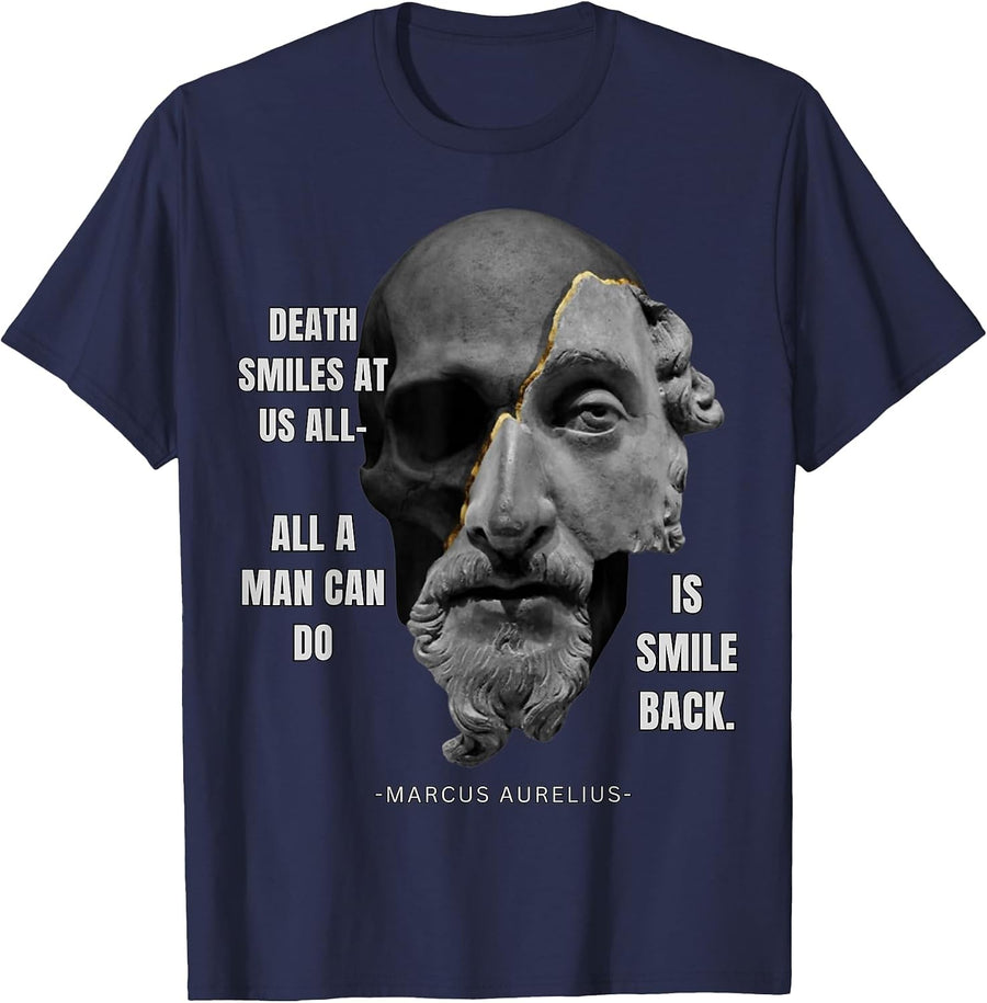 Marcus Aurelius Stoic Philosophy T-Shirt - Navy Blue