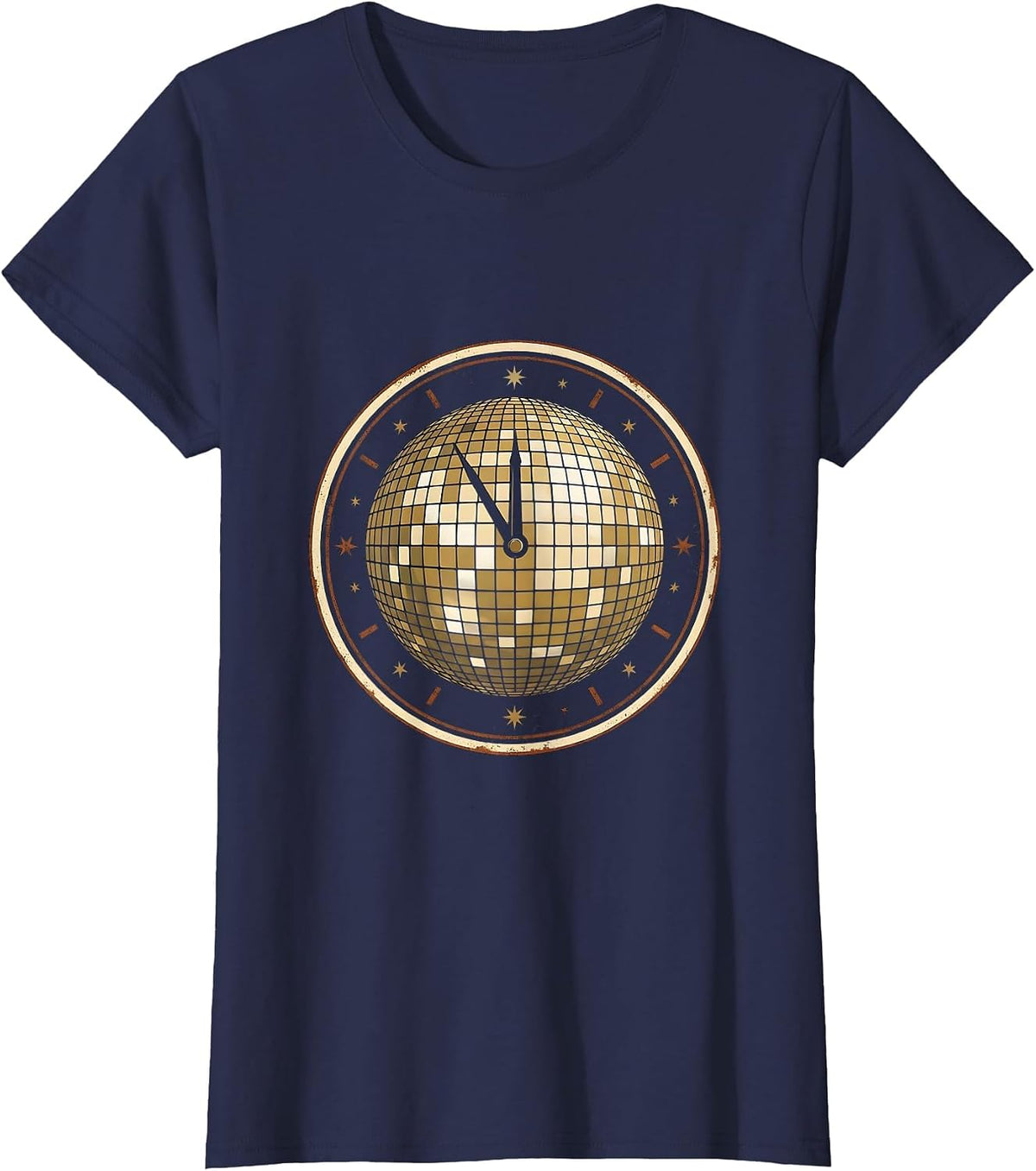 Women's Sealed Disco Ball Vintage Retro Party Badge T-Shirt - Navy Blue