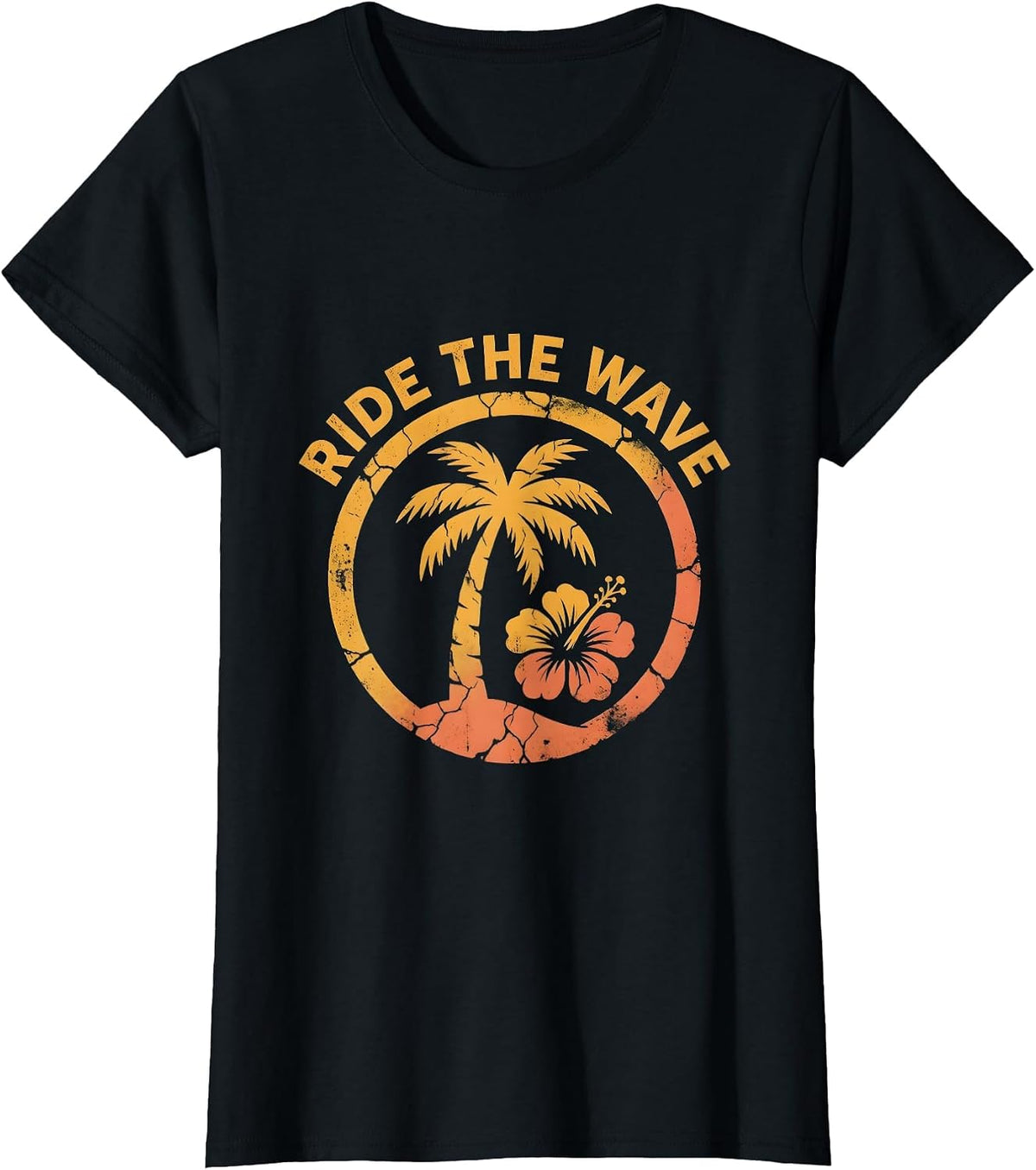 Ride the Wave Navy Ocean Surf Design T-Shirt - Black